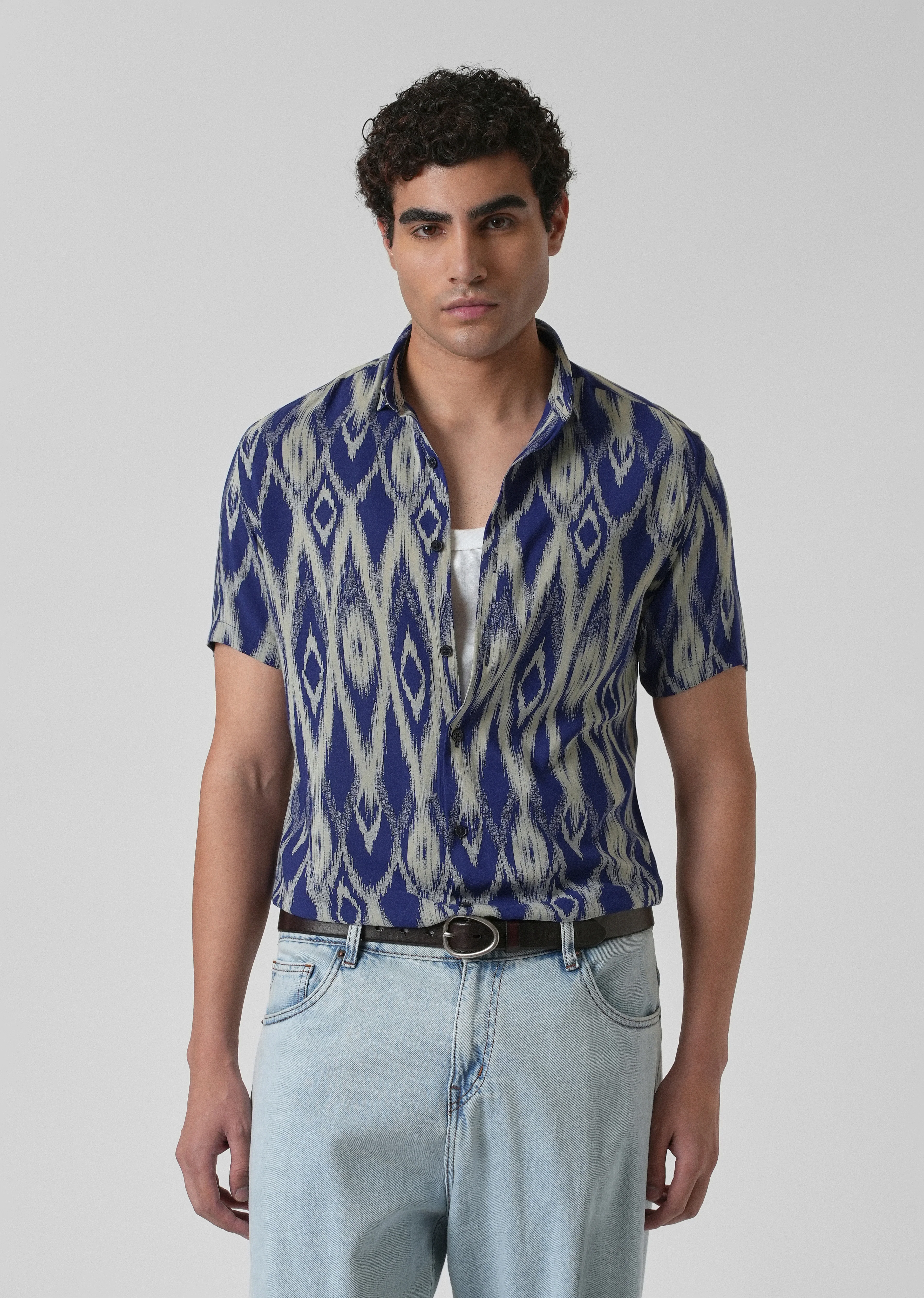 Ikat Blue Feather Shirt - Image 7