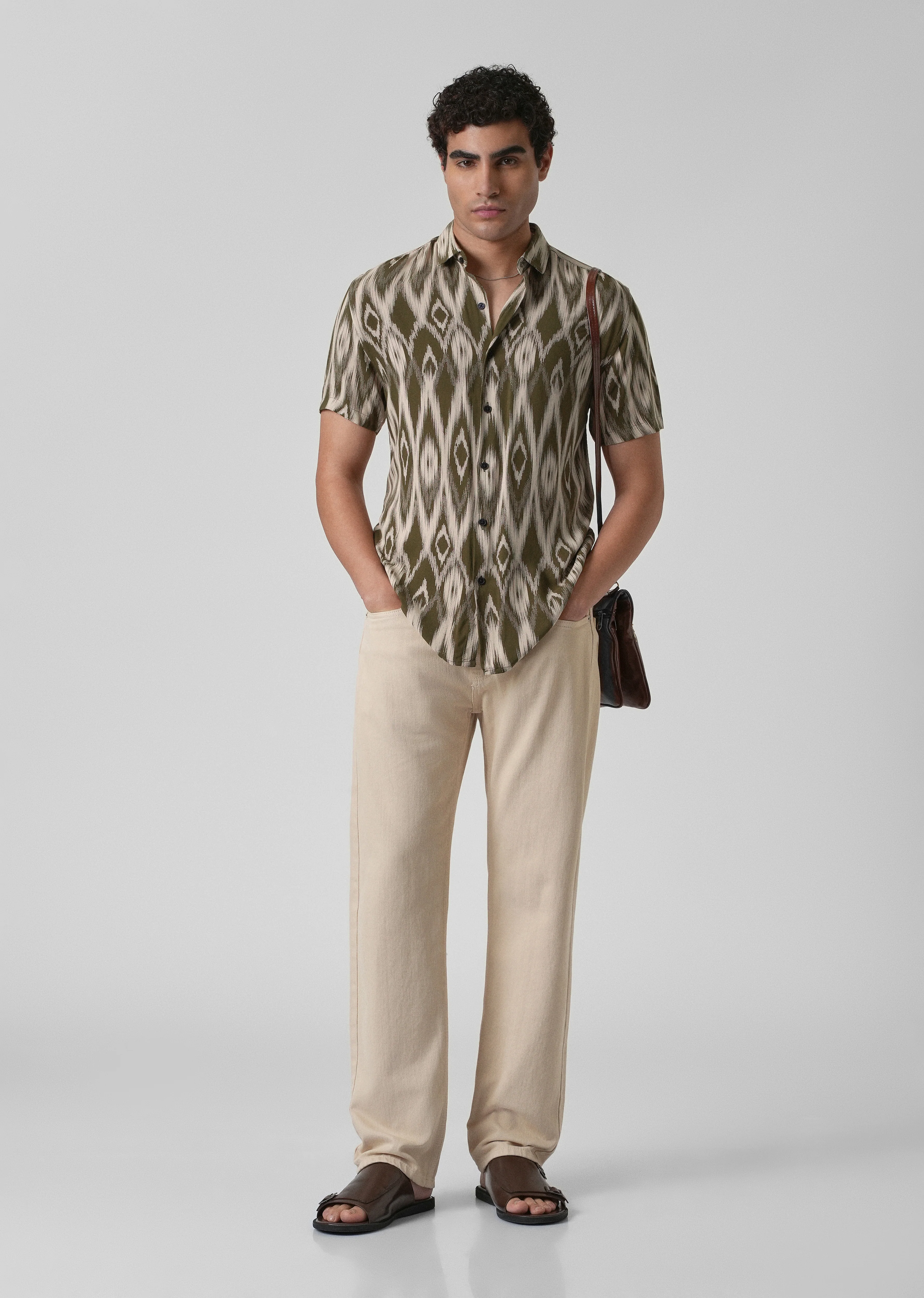 Ikat Olive Feather shirt - Image 6