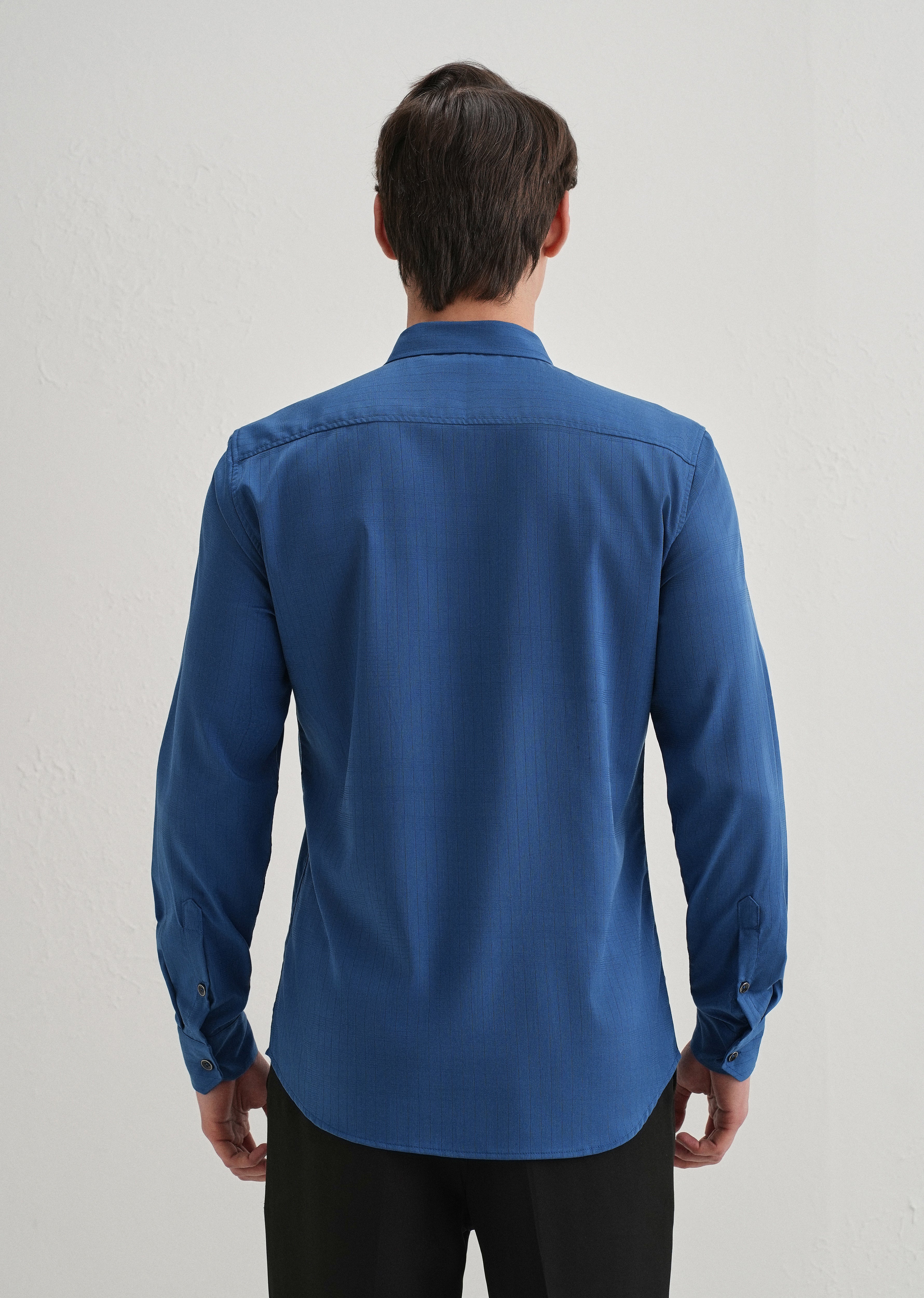 Azure Blue Self Striped Plain Shirt - Image 3