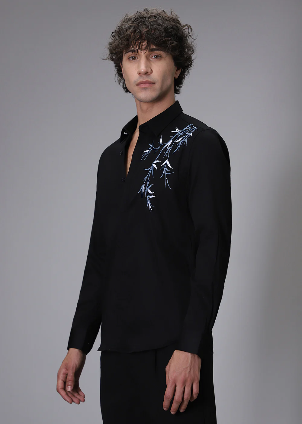 Bamboo Embroidery Black Designer Shirt - Image 5