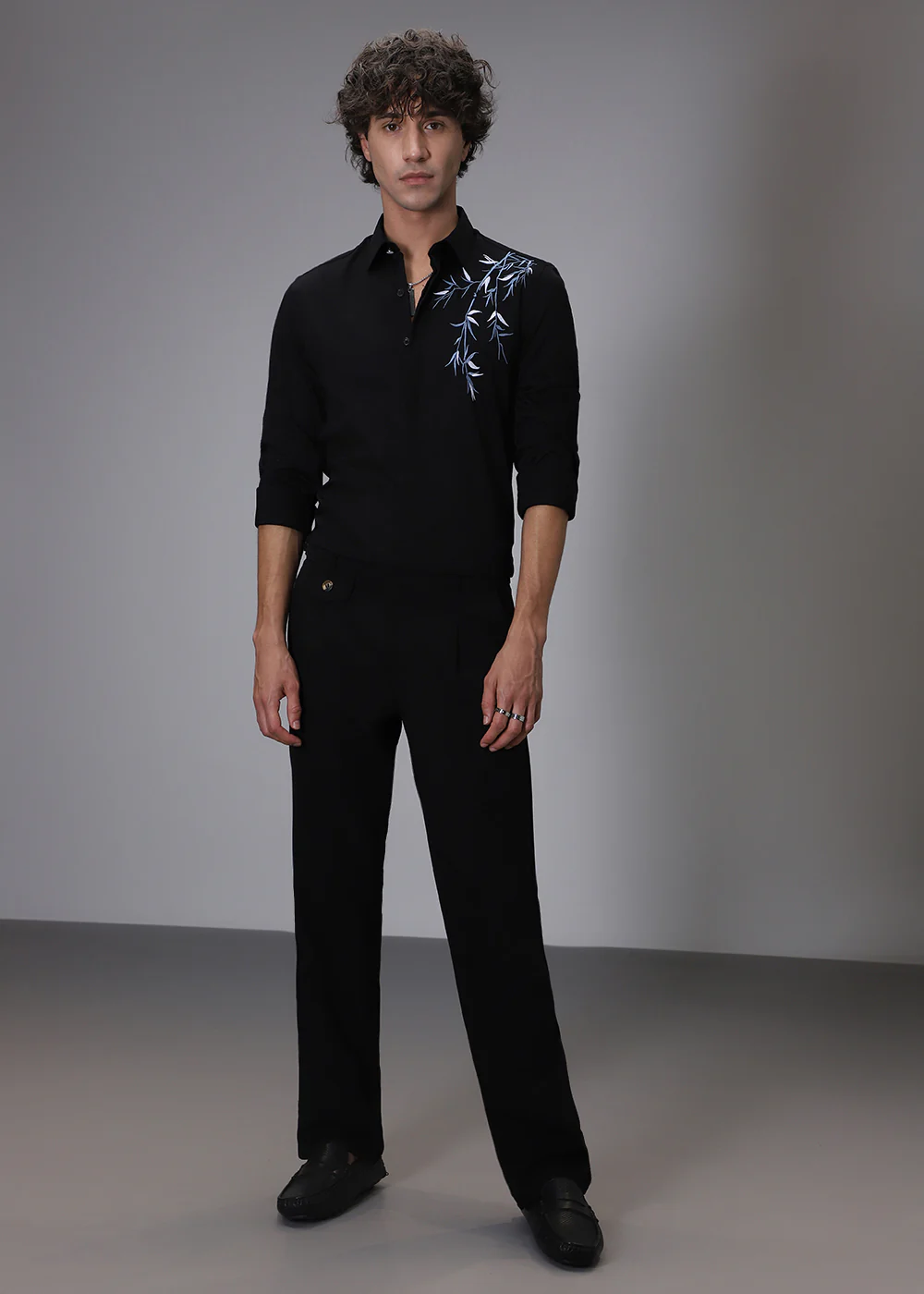 Bamboo Embroidery Black Designer Shirt - Image 6