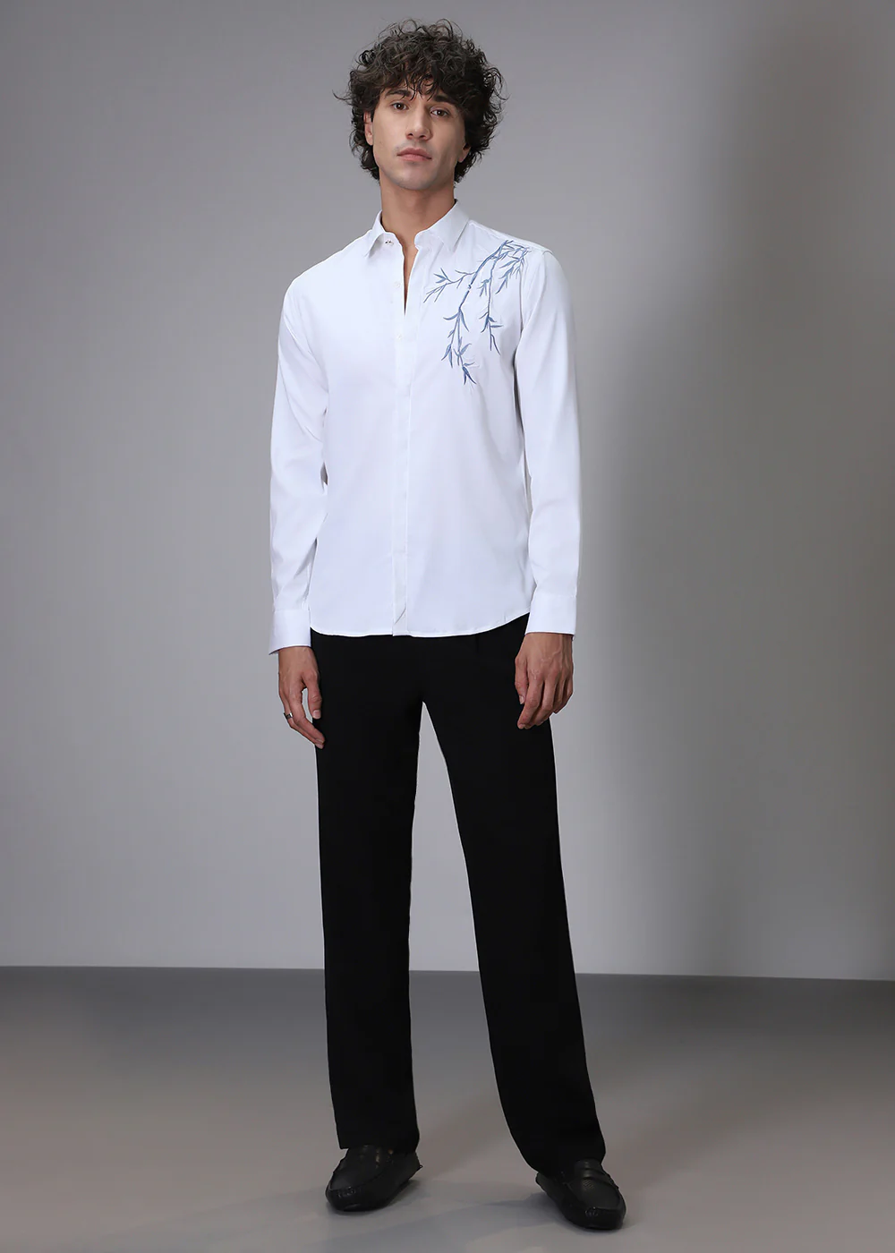 Bamboo Embroidery White Designer Shirt - Image 6