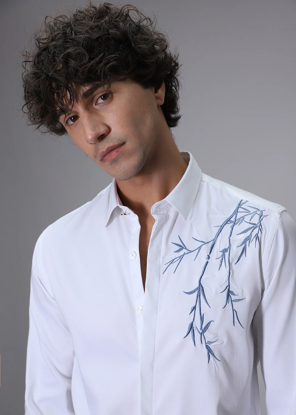 Bamboo Embroidery White Designer Shirt - Image 8