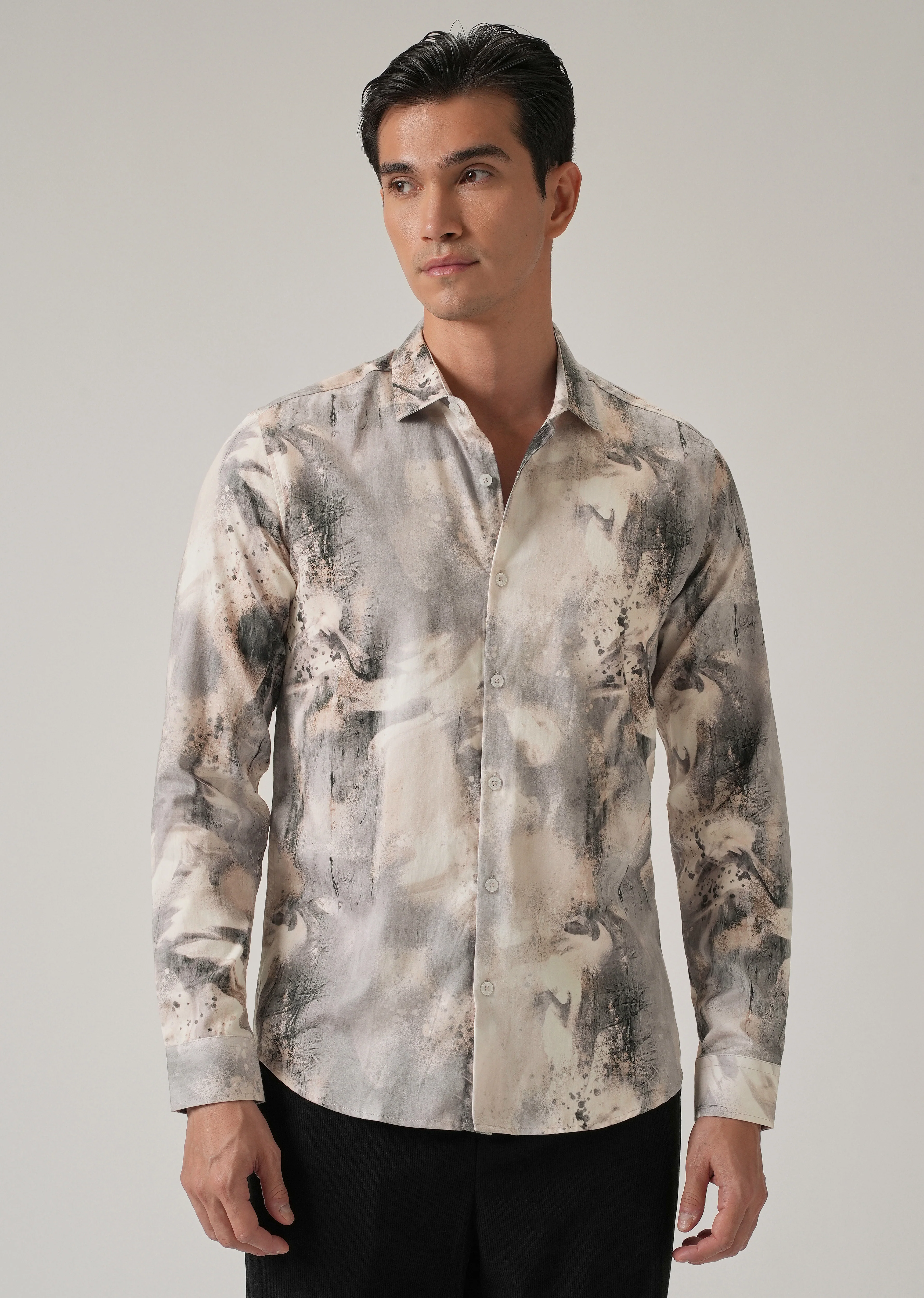 Beige Abstract Print Shirt - Image 3