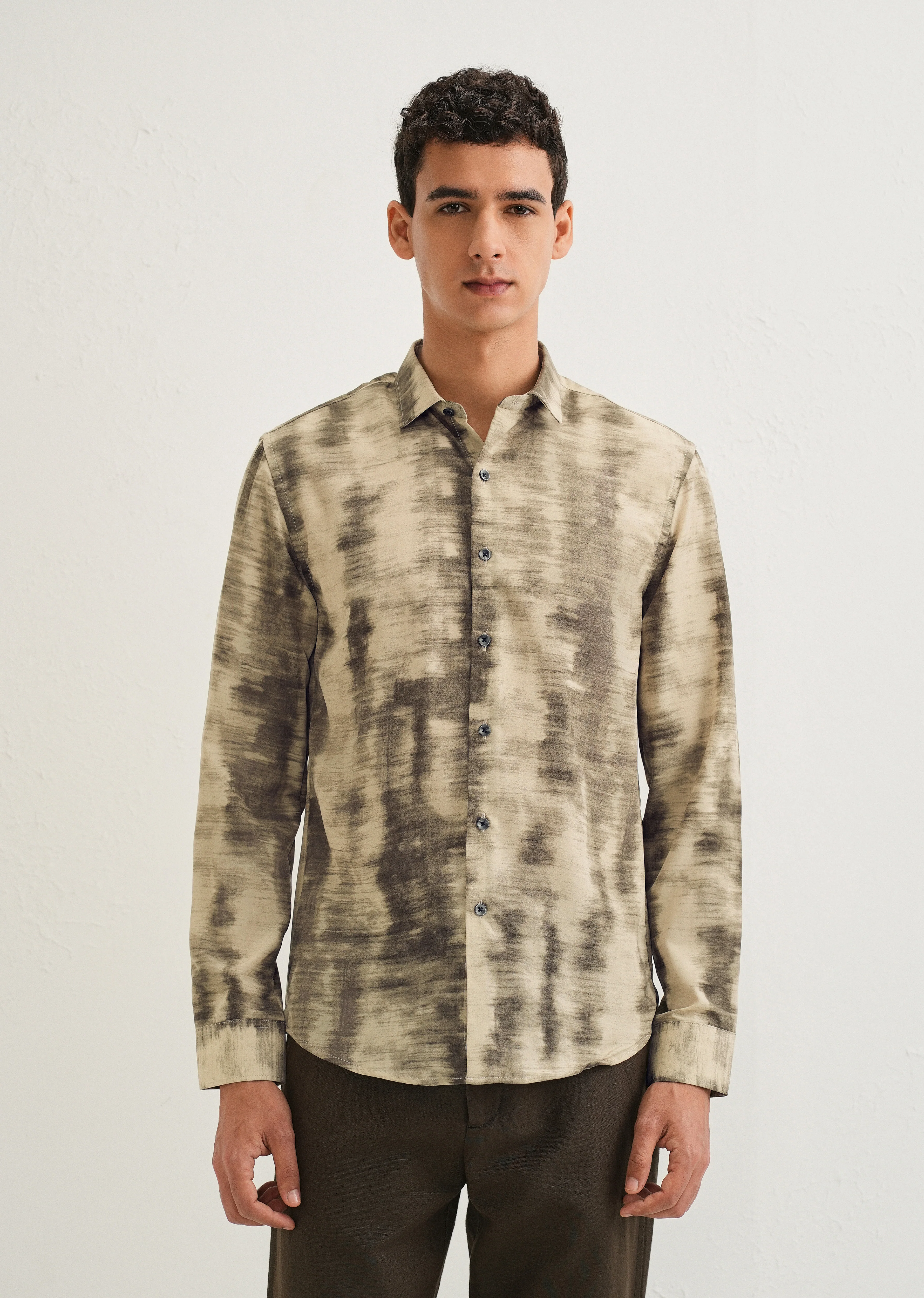 Beige Abstract Printed Shirt - Image 3