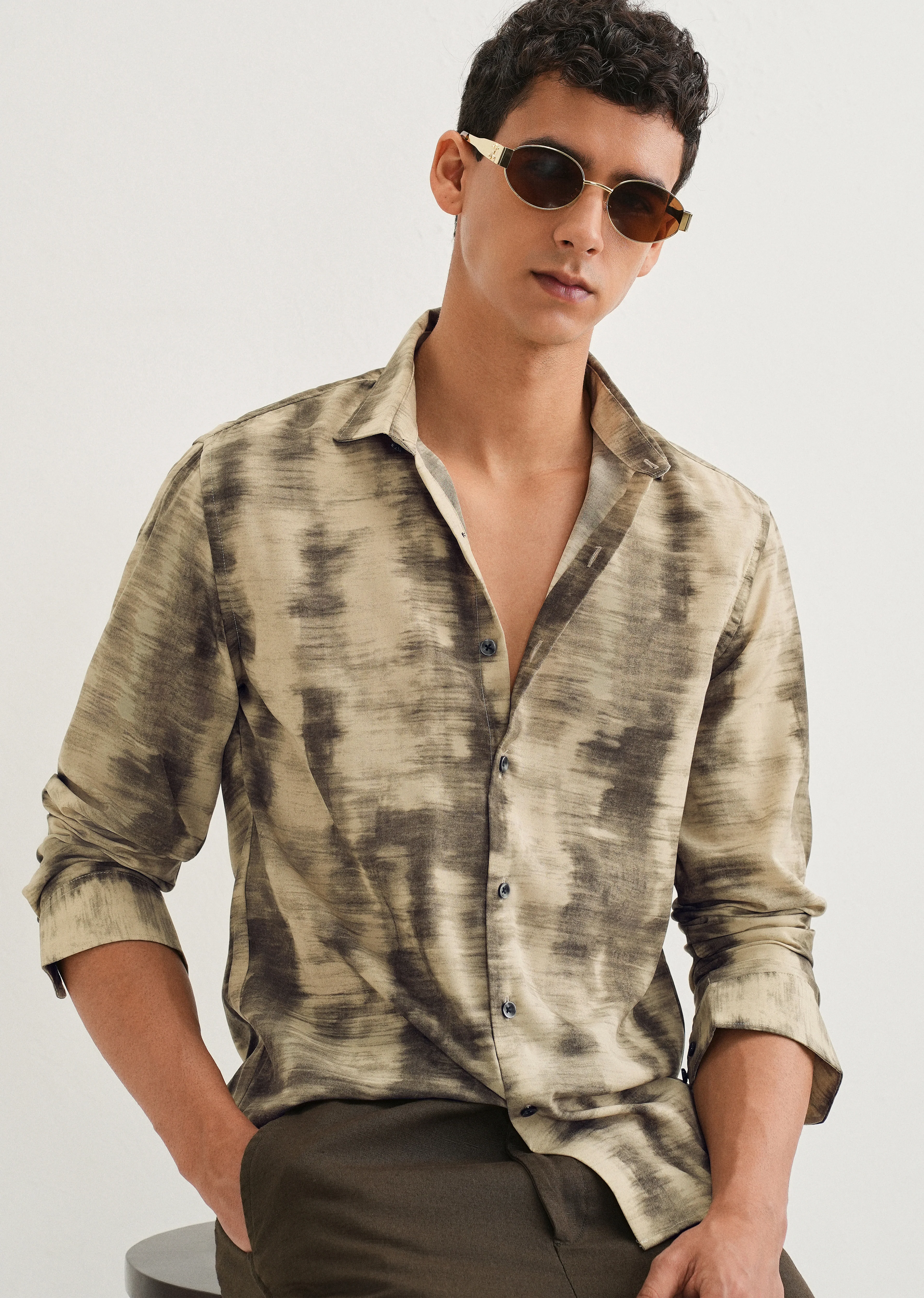 Beige Abstract Printed Shirt - Image 7