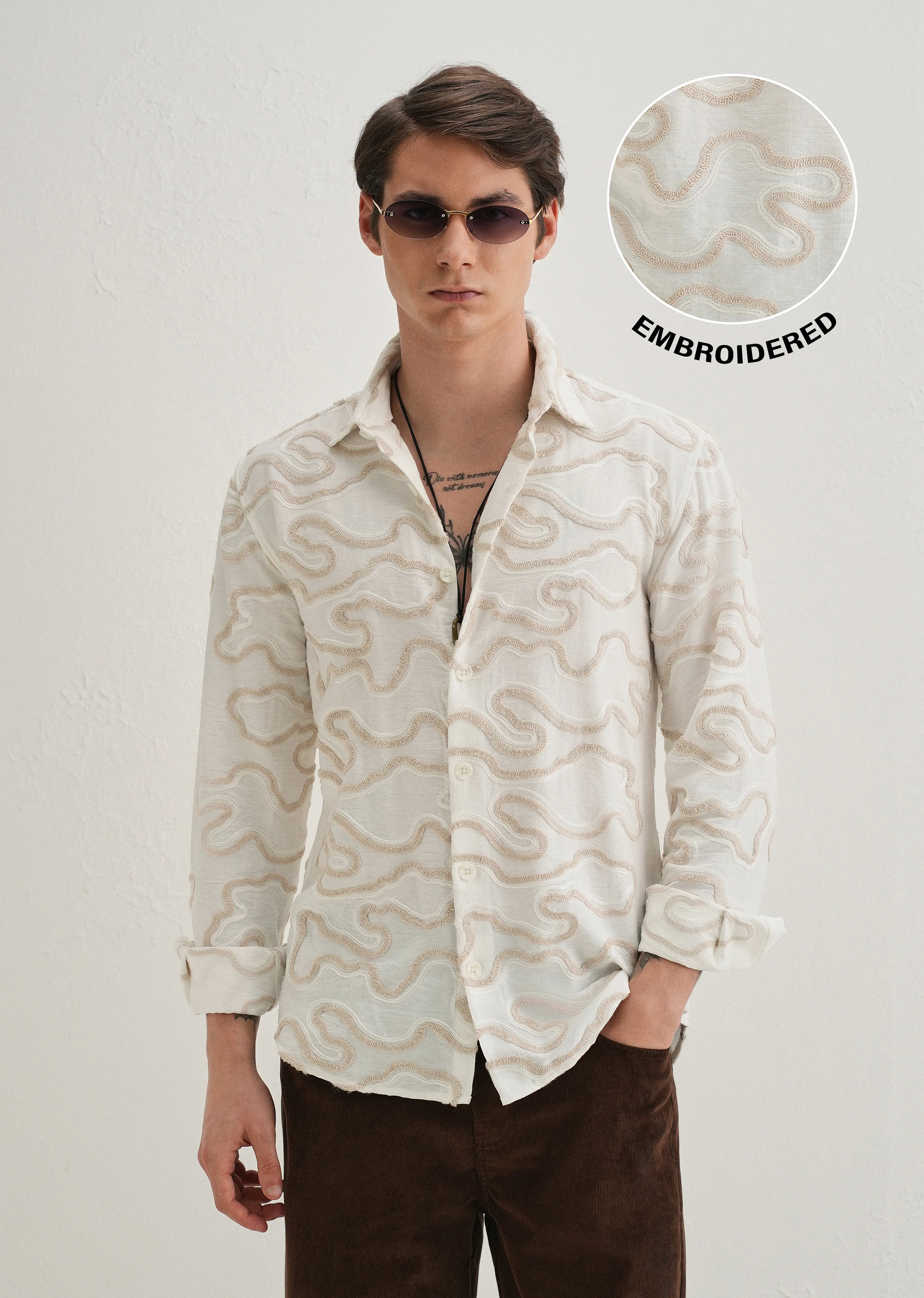 Beige Artistic Abstract Embroidery Shirt - Image 8
