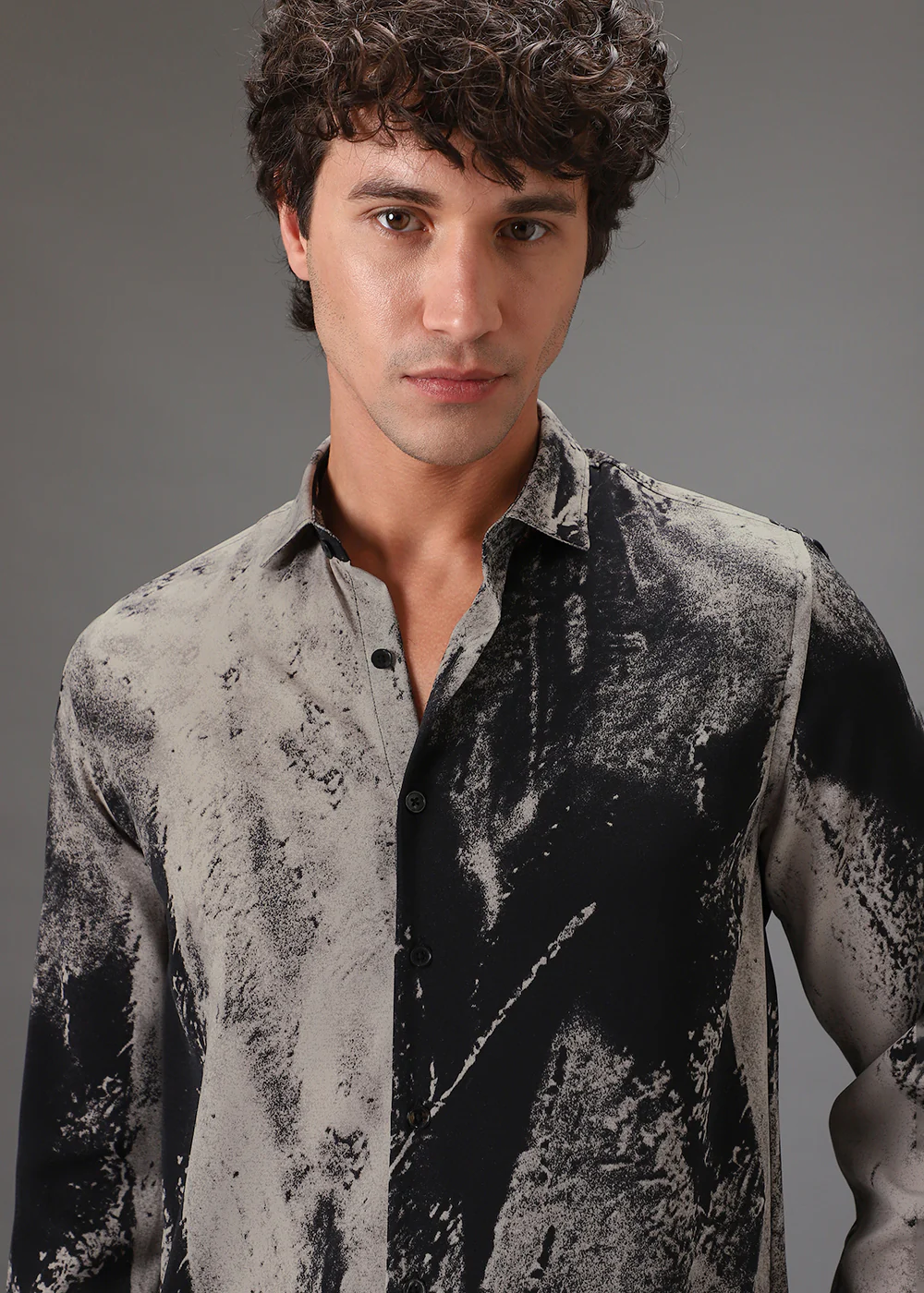 Beige Black Abstract Printed Shirt - Image 2