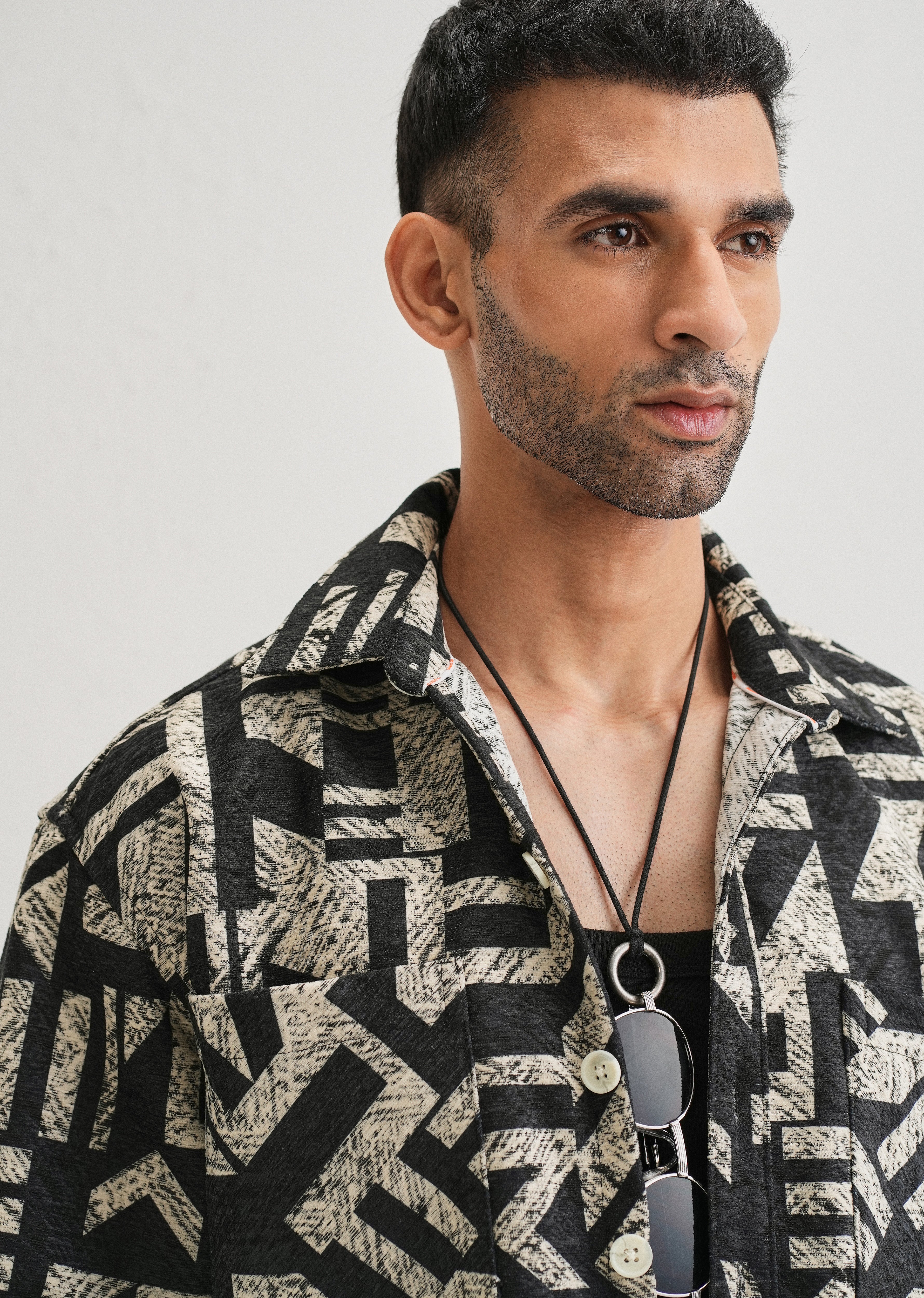Beige Black Regular Fit Shacket - Image 5