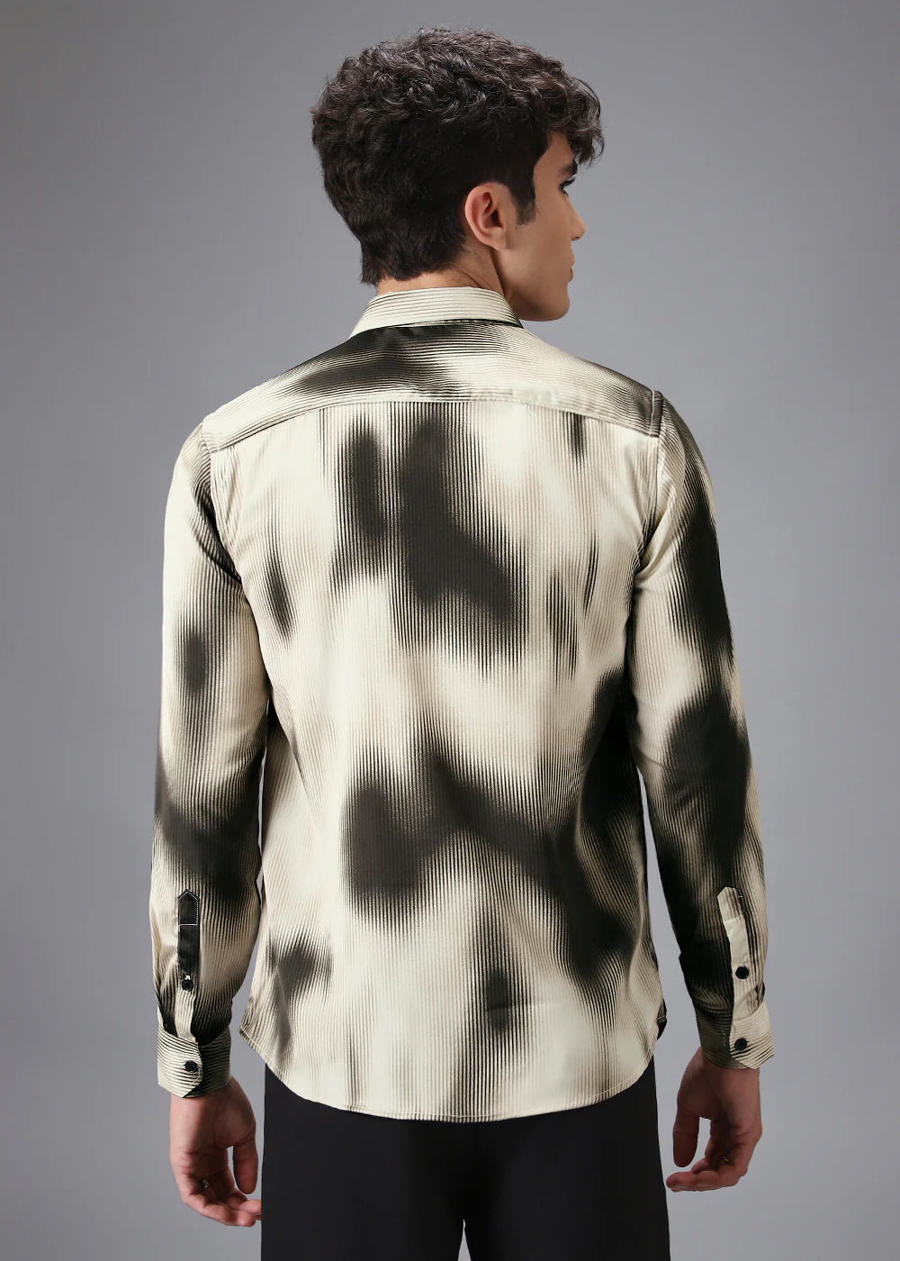 Beige Black Stripe Abstract Printed Shirt - Image 4