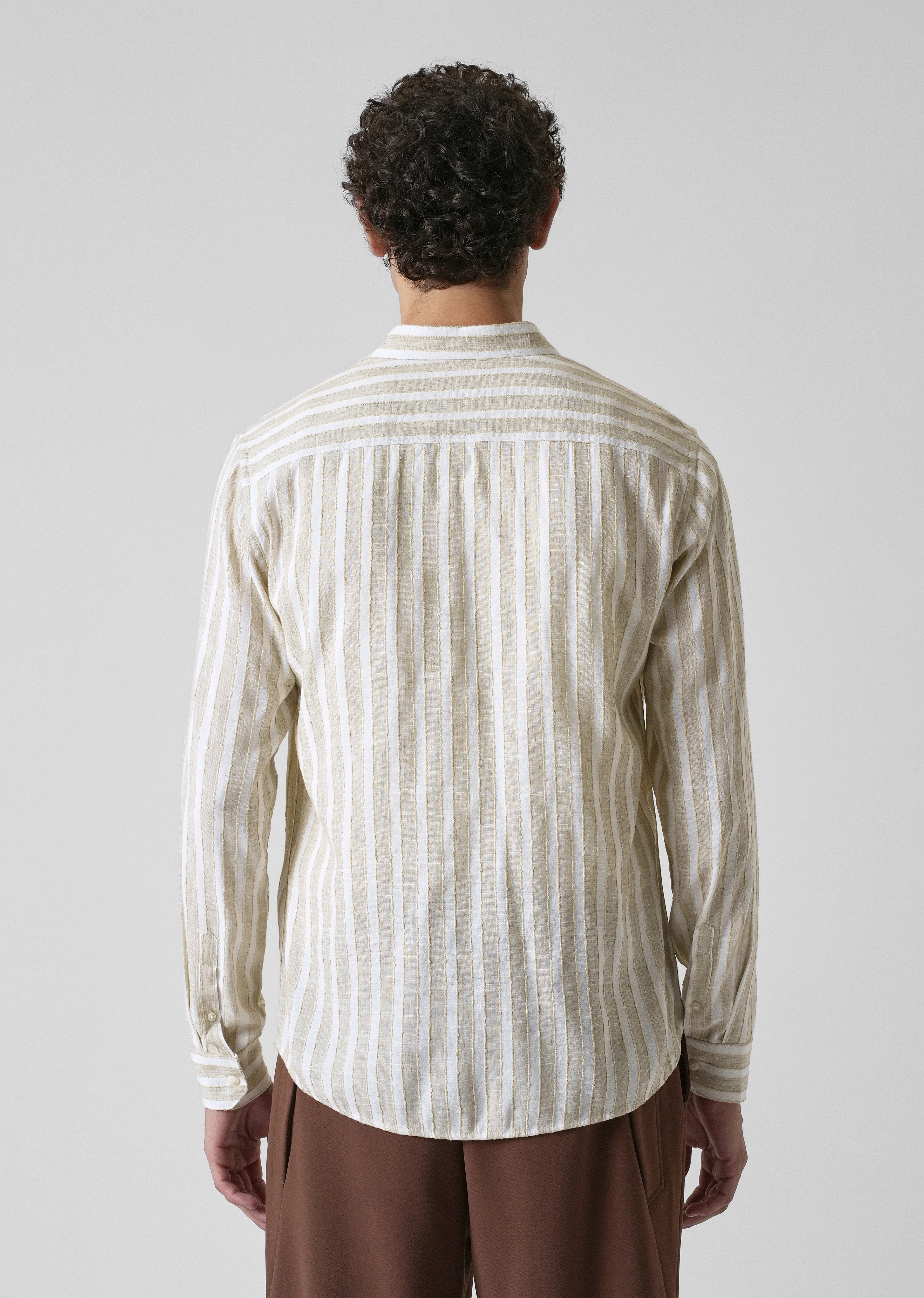 Beige Blended Cotton Striped Shirt - Image 2