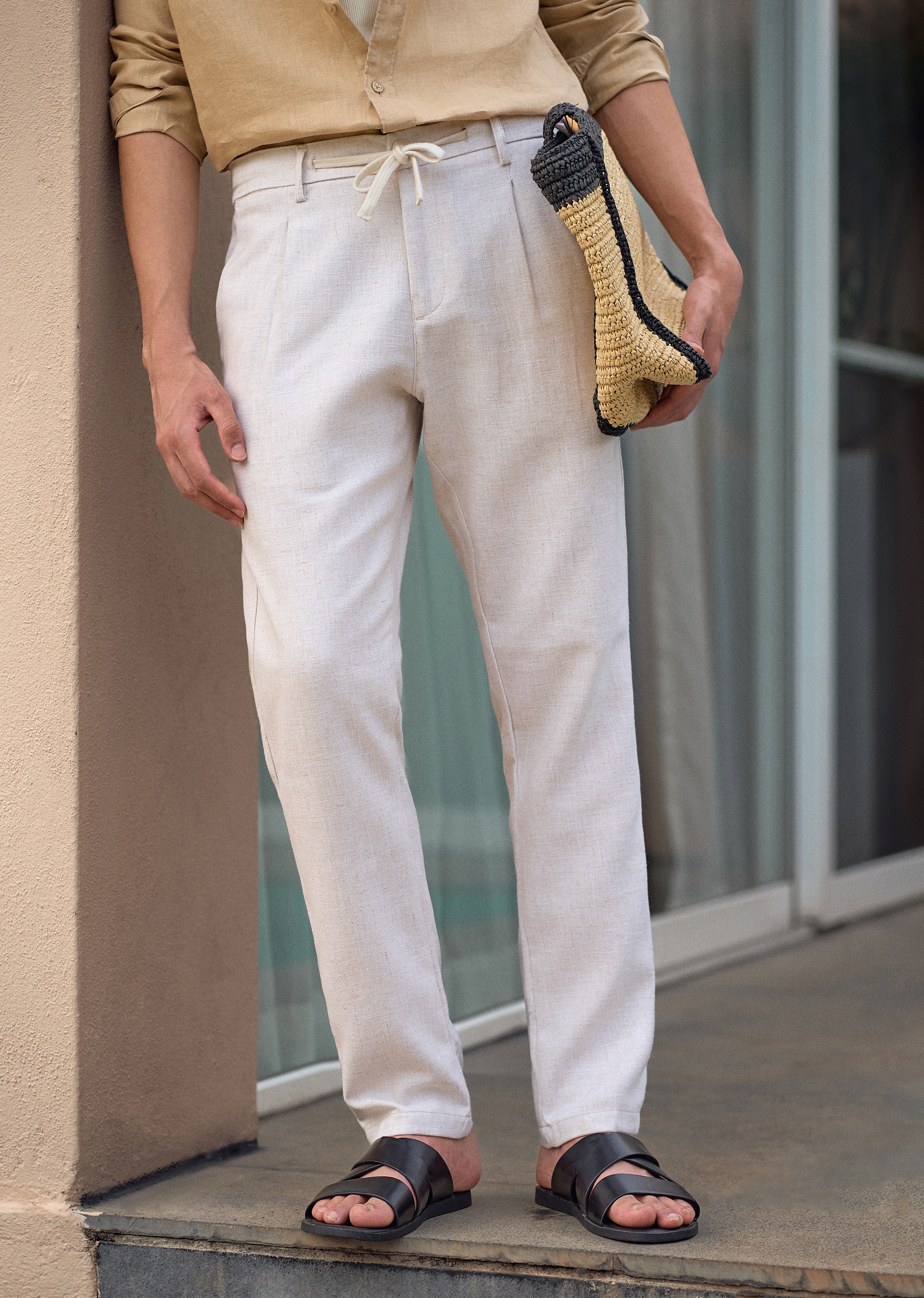 Beige Blended Linen Pant - Image 2