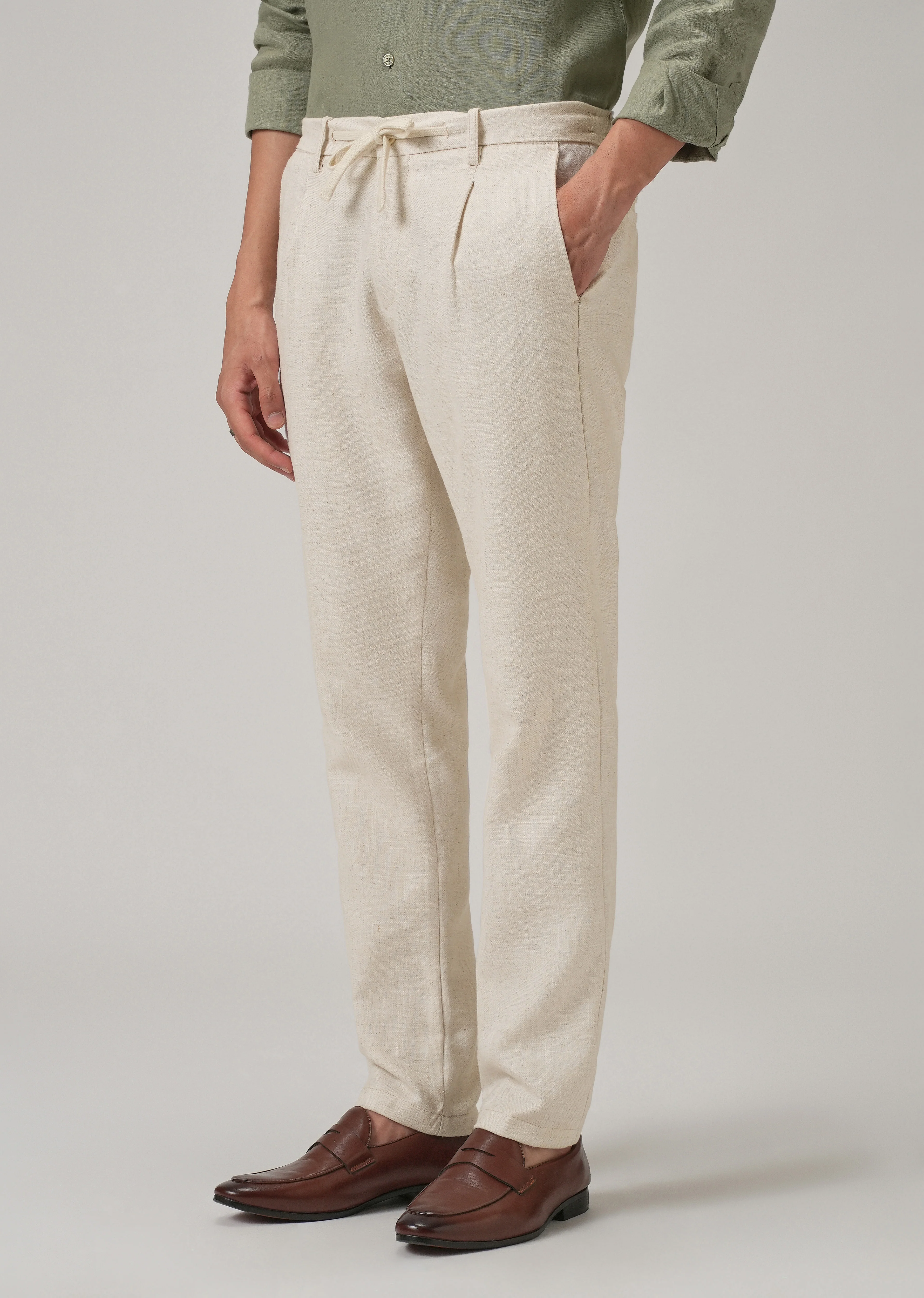 Beige Blended Linen Pant - Image 5