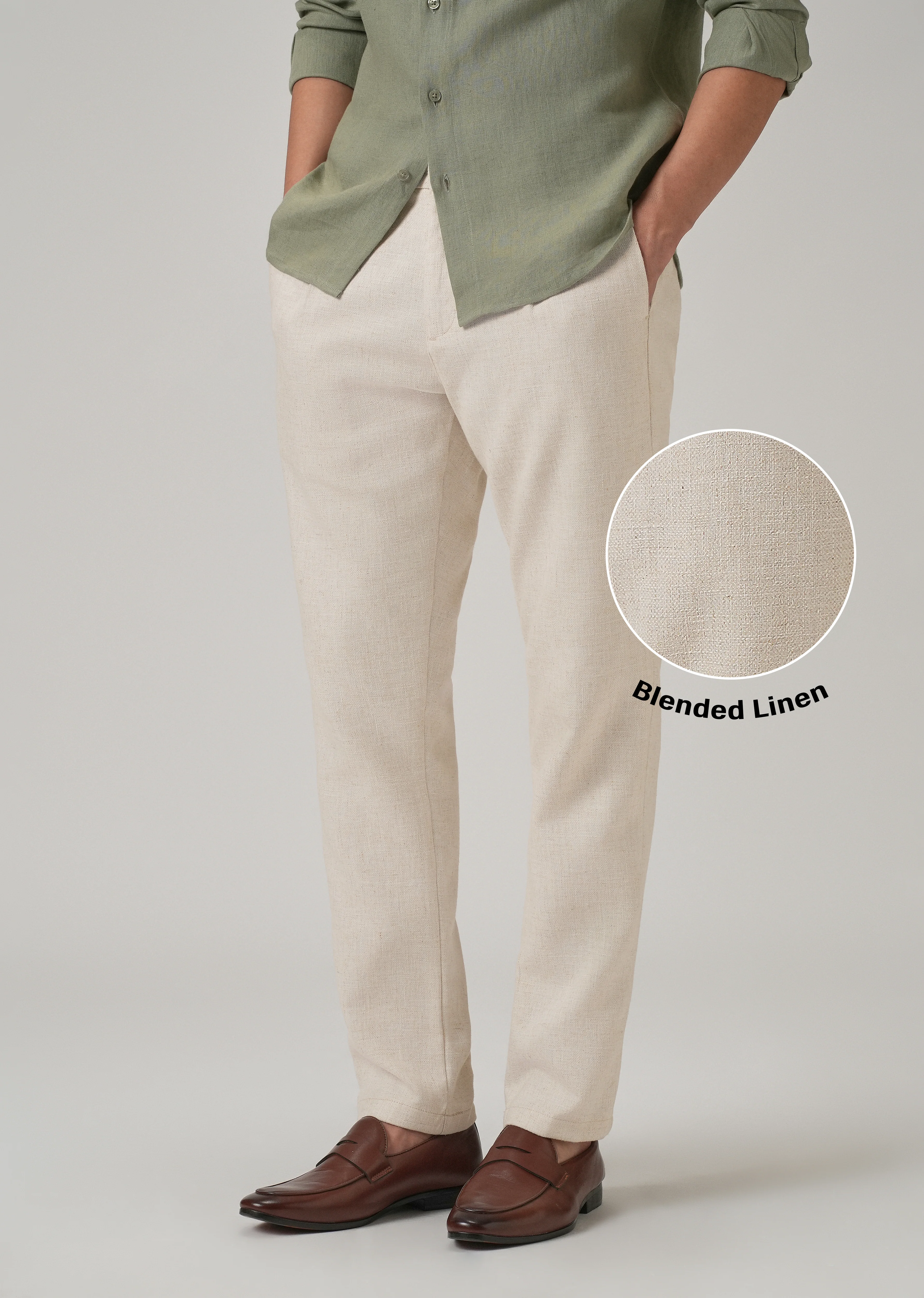 Beige Blended Linen Pant - Image 8