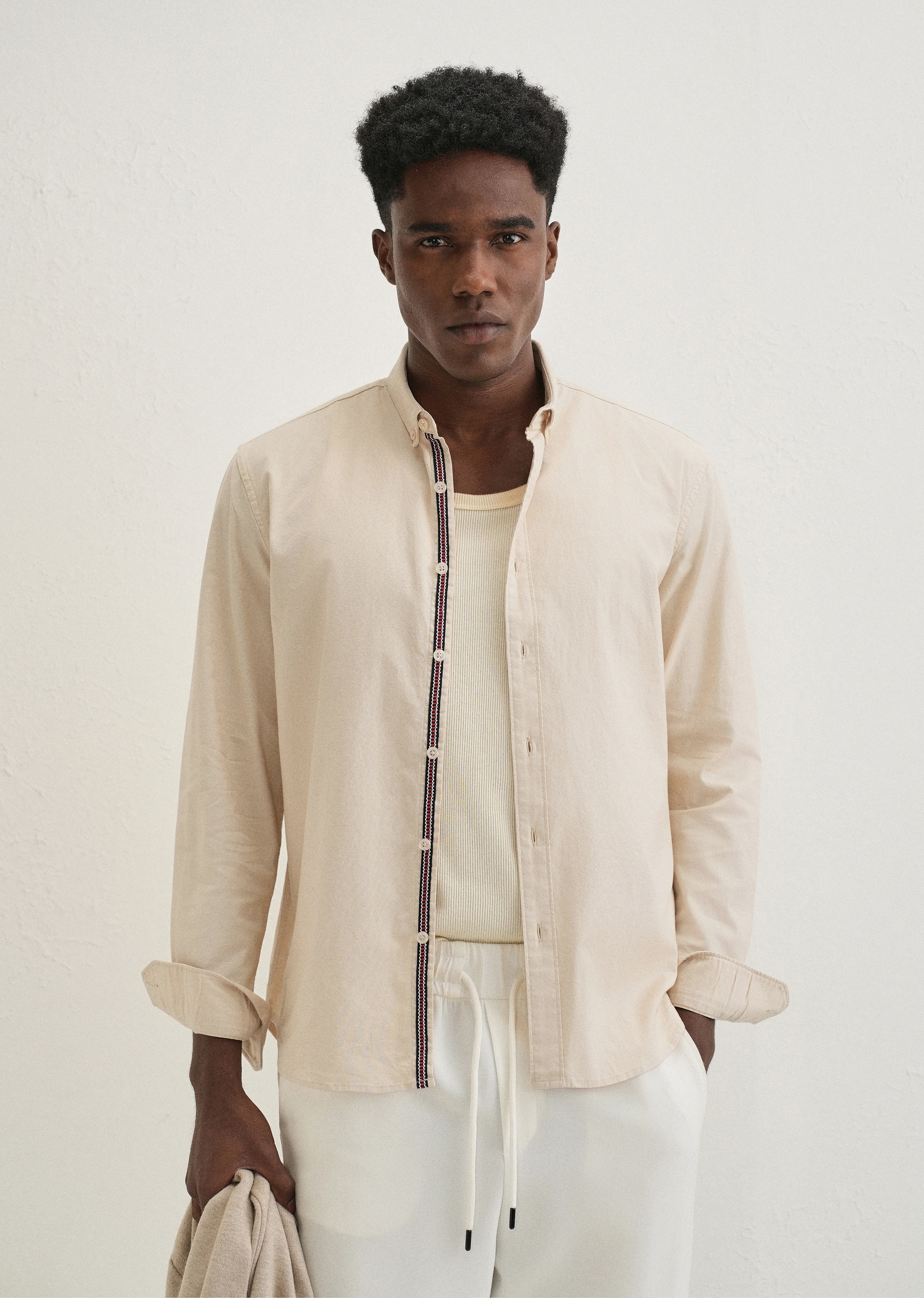Beige Contrast Placket Shirt - Image 3