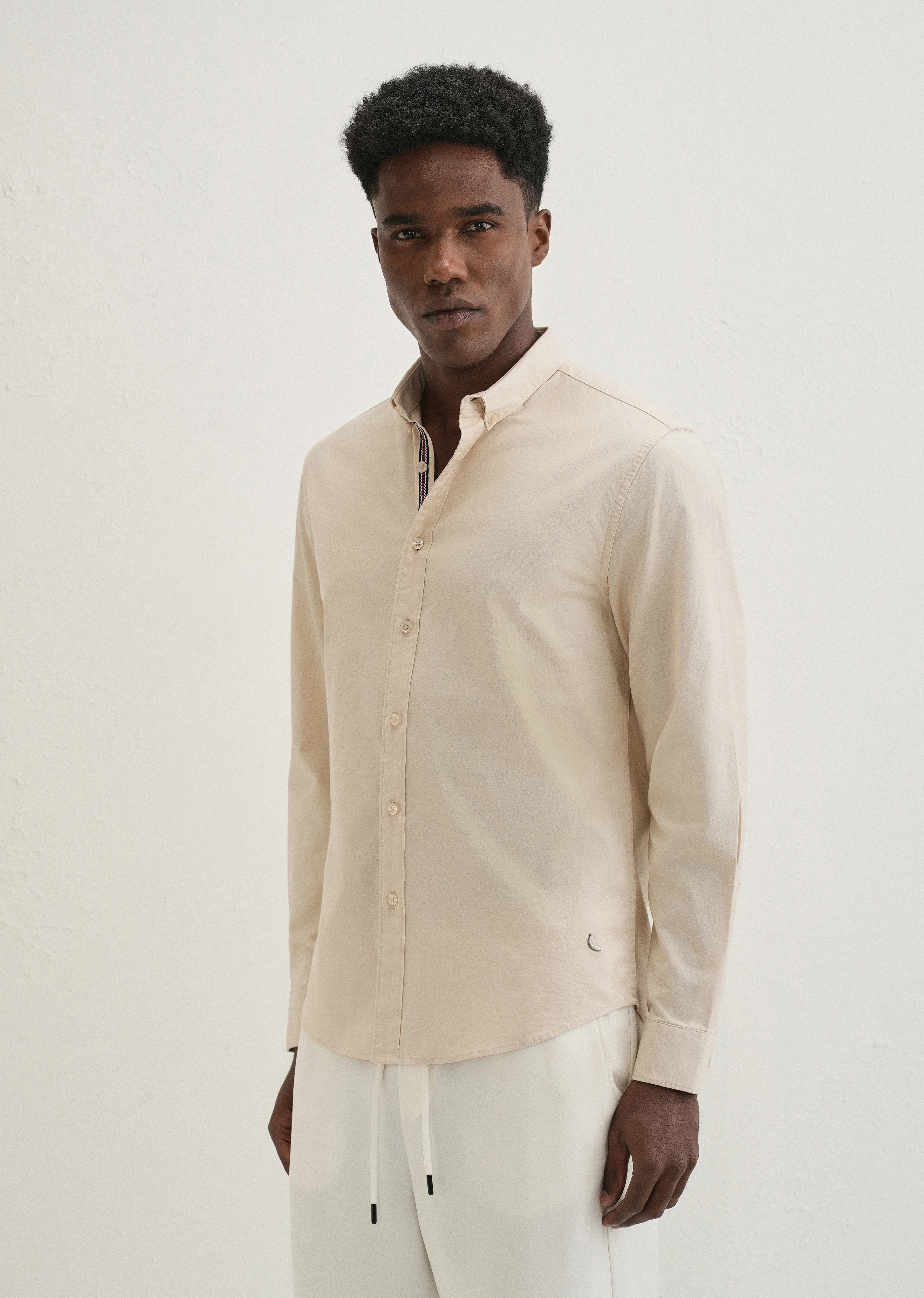 Beige Contrast Placket Shirt - Image 5