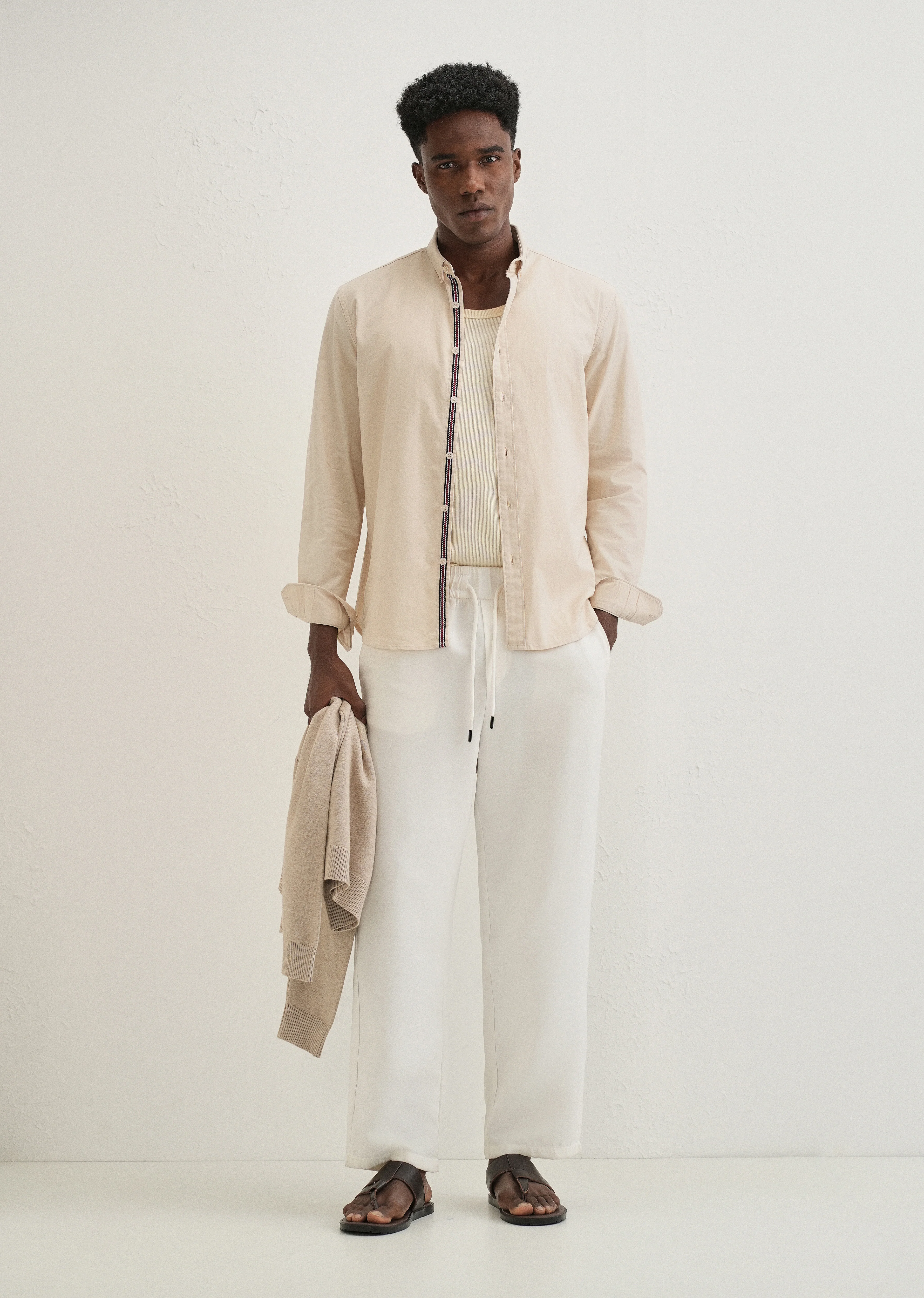 Beige Contrast Placket Shirt - Image 7