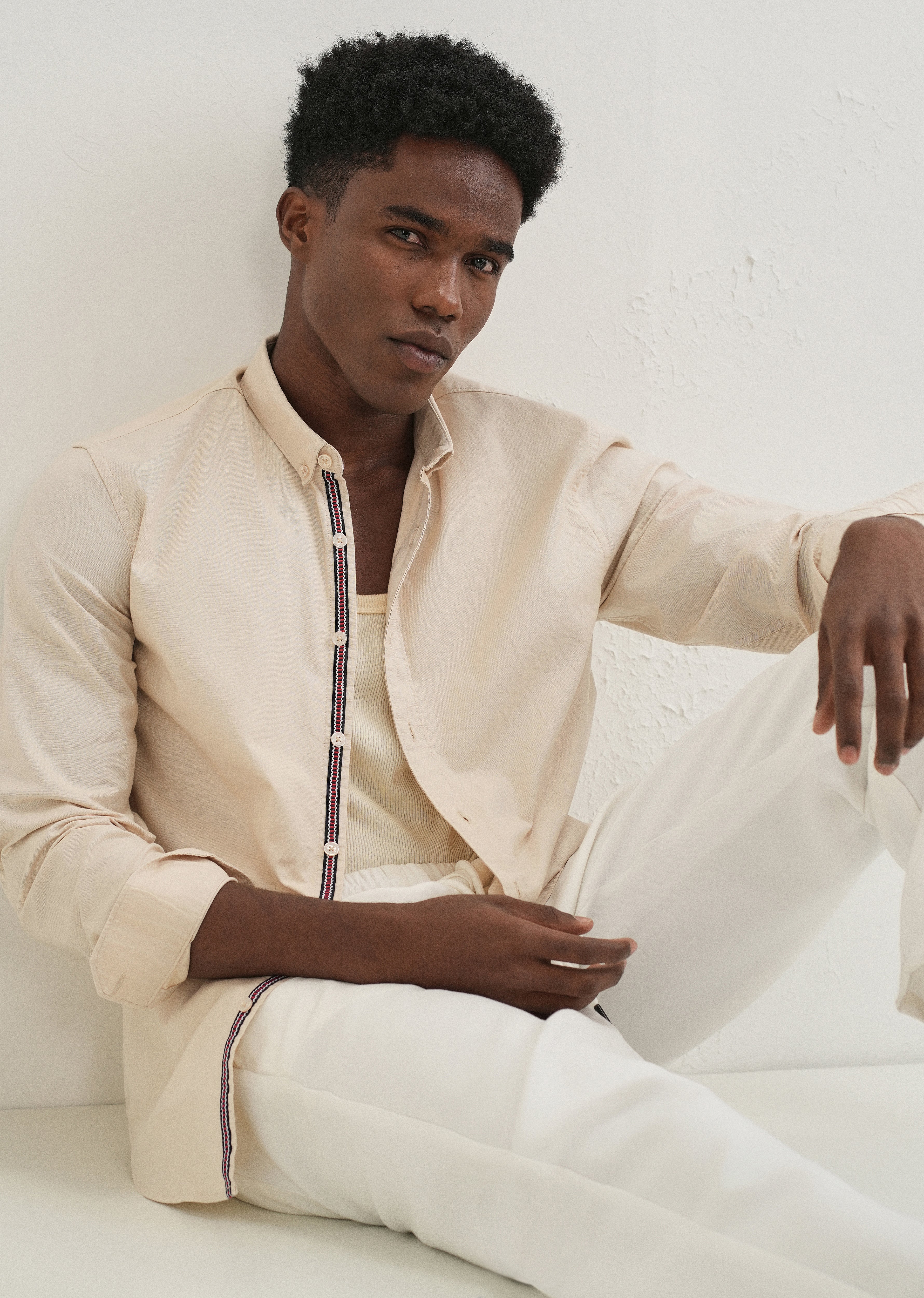 Beige Contrast Placket Shirt - Image 8
