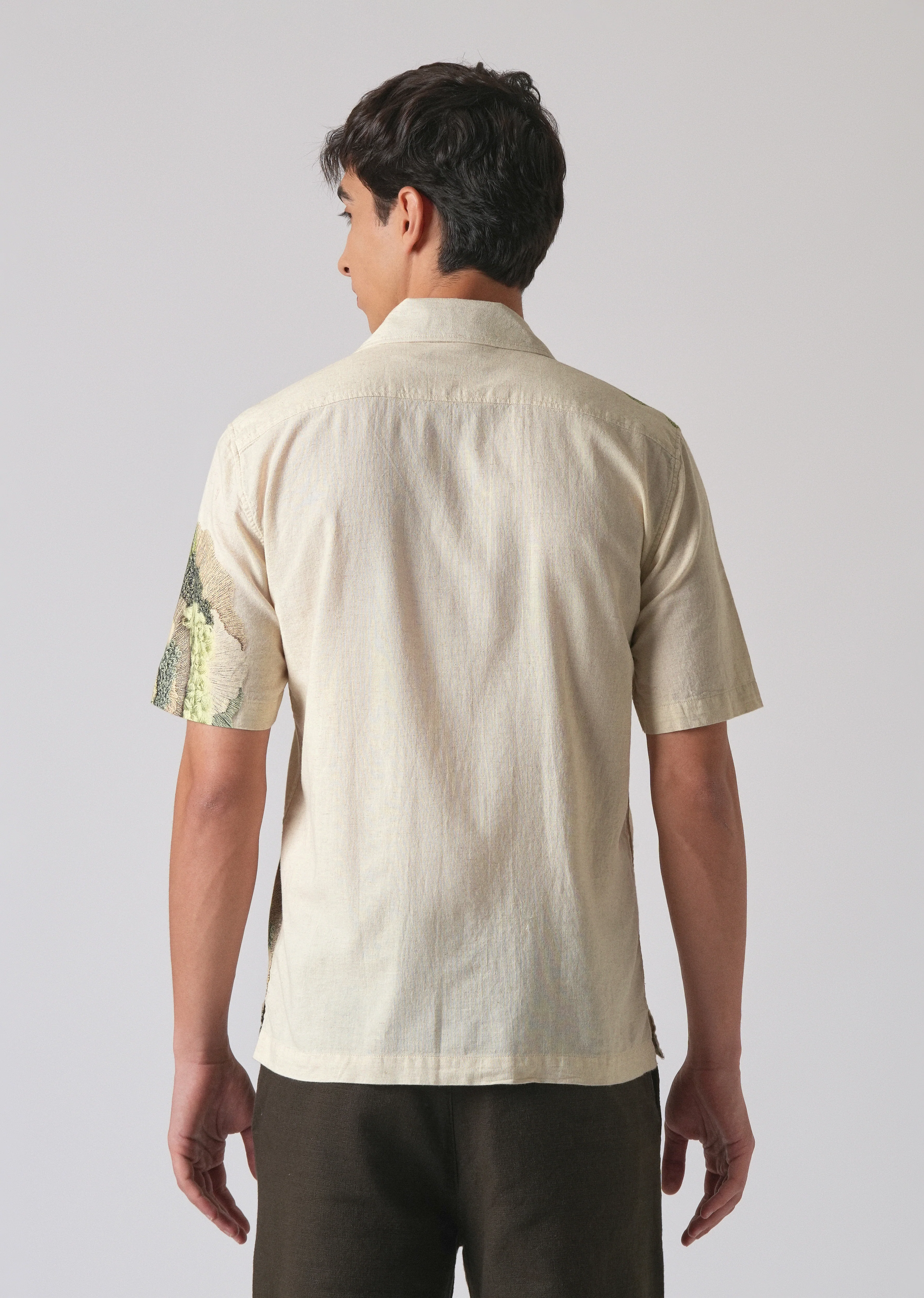 Beige Cotton/Linen Coral Print Shirt - Image 2