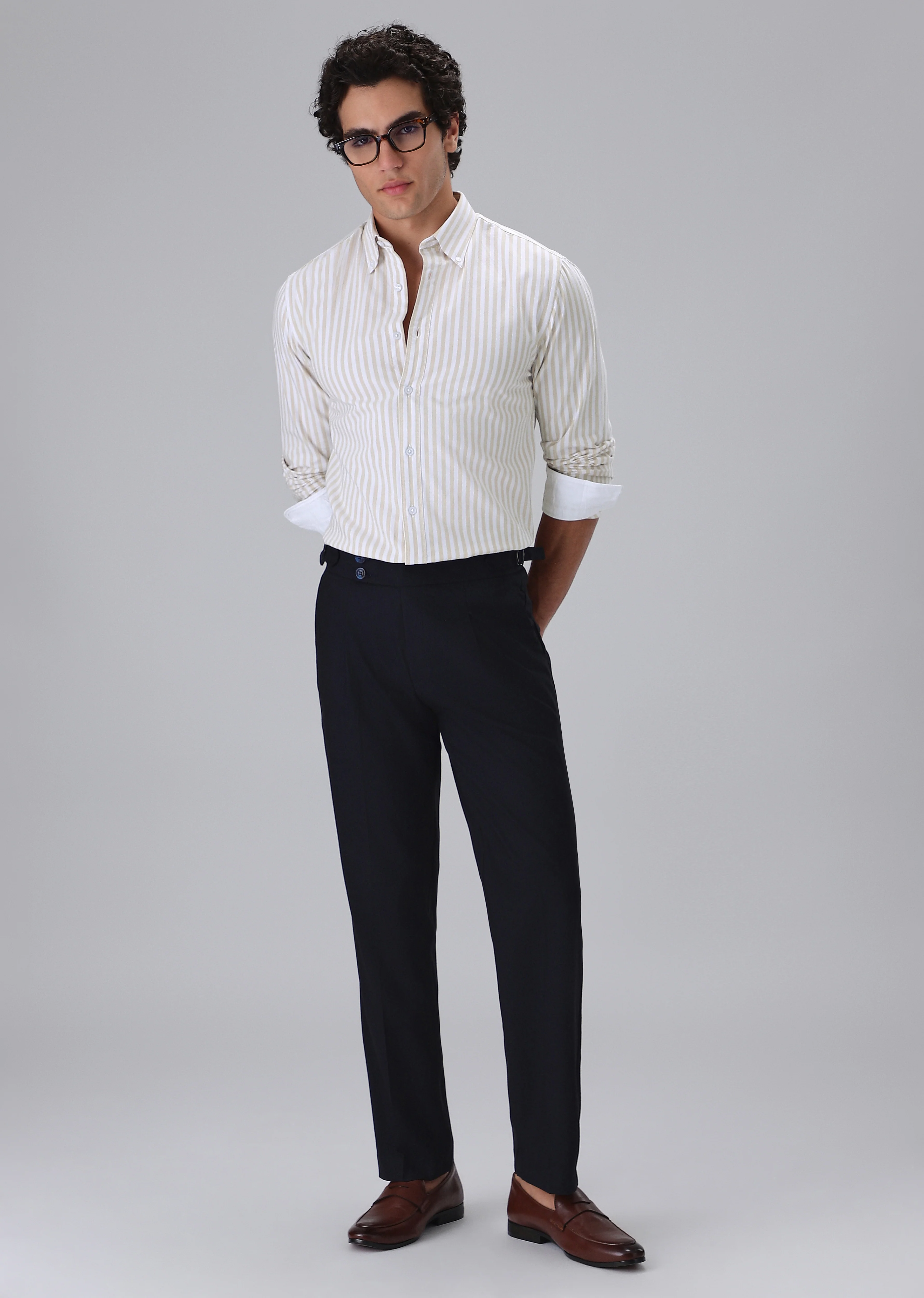 Beige Cotton Oxford Stripe Shirt - Image 6