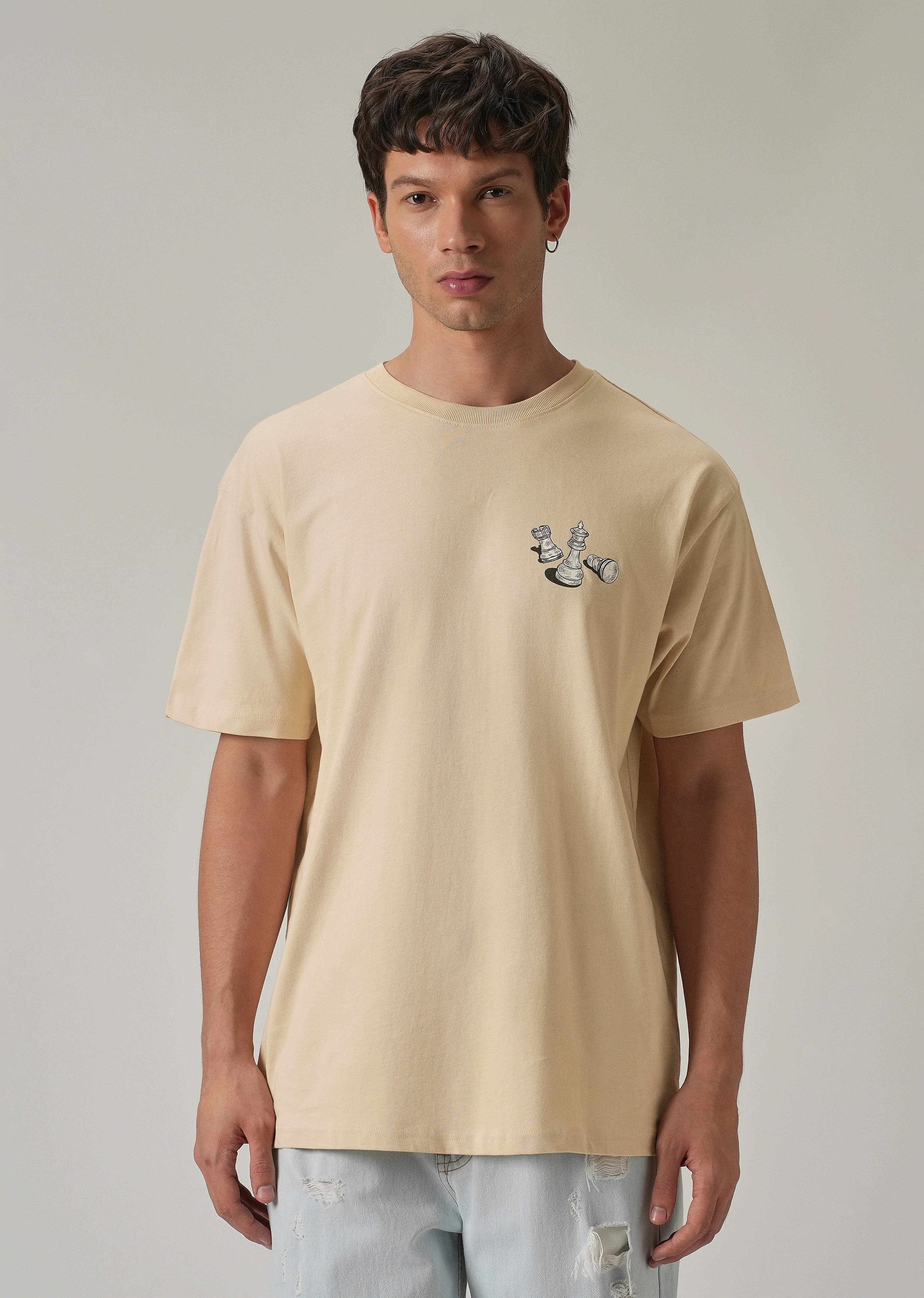 Beige Cream Back Printed Oversized T-Shirt - Image 4