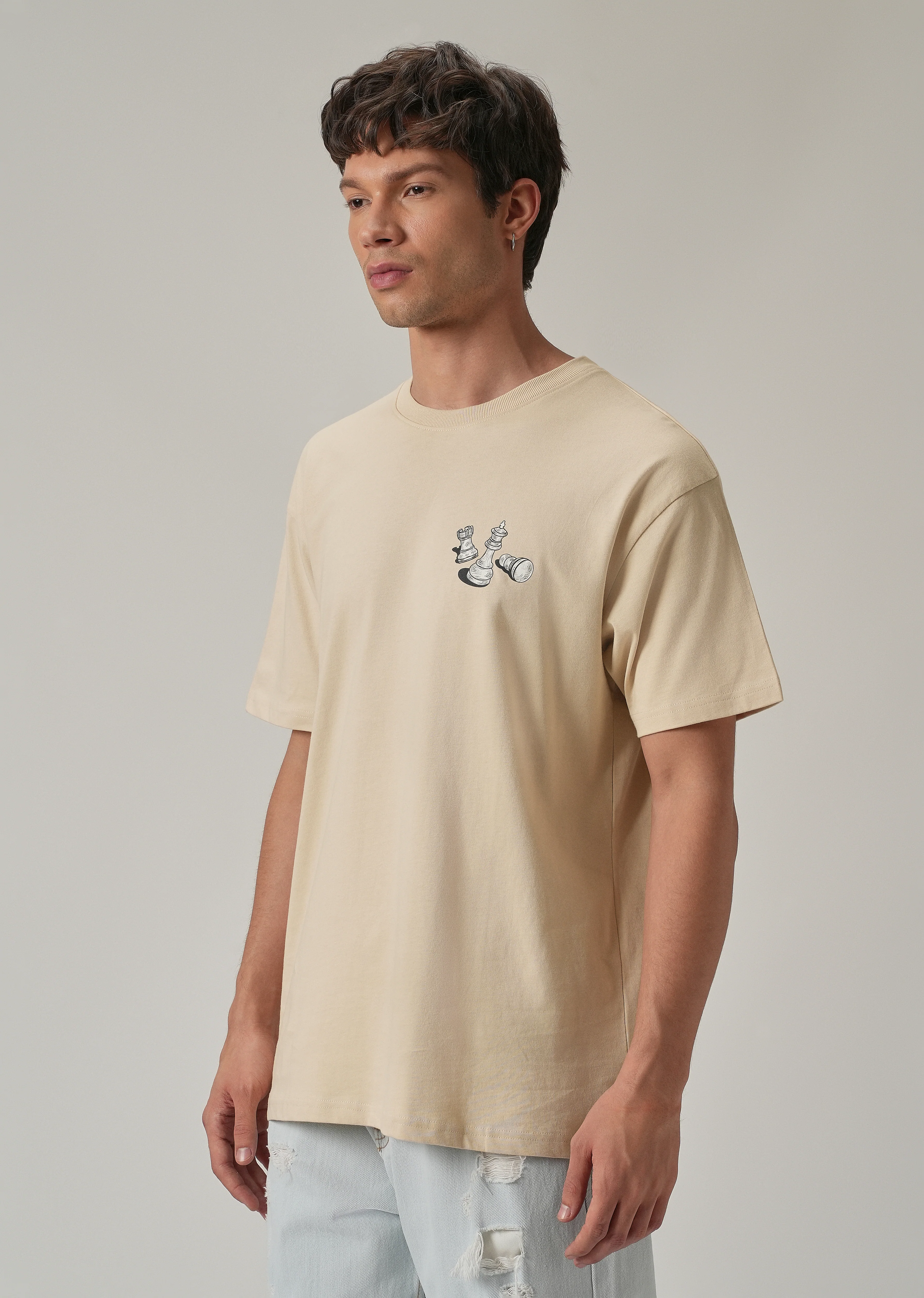 Beige Cream Back Printed Oversized T-Shirt - Image 5