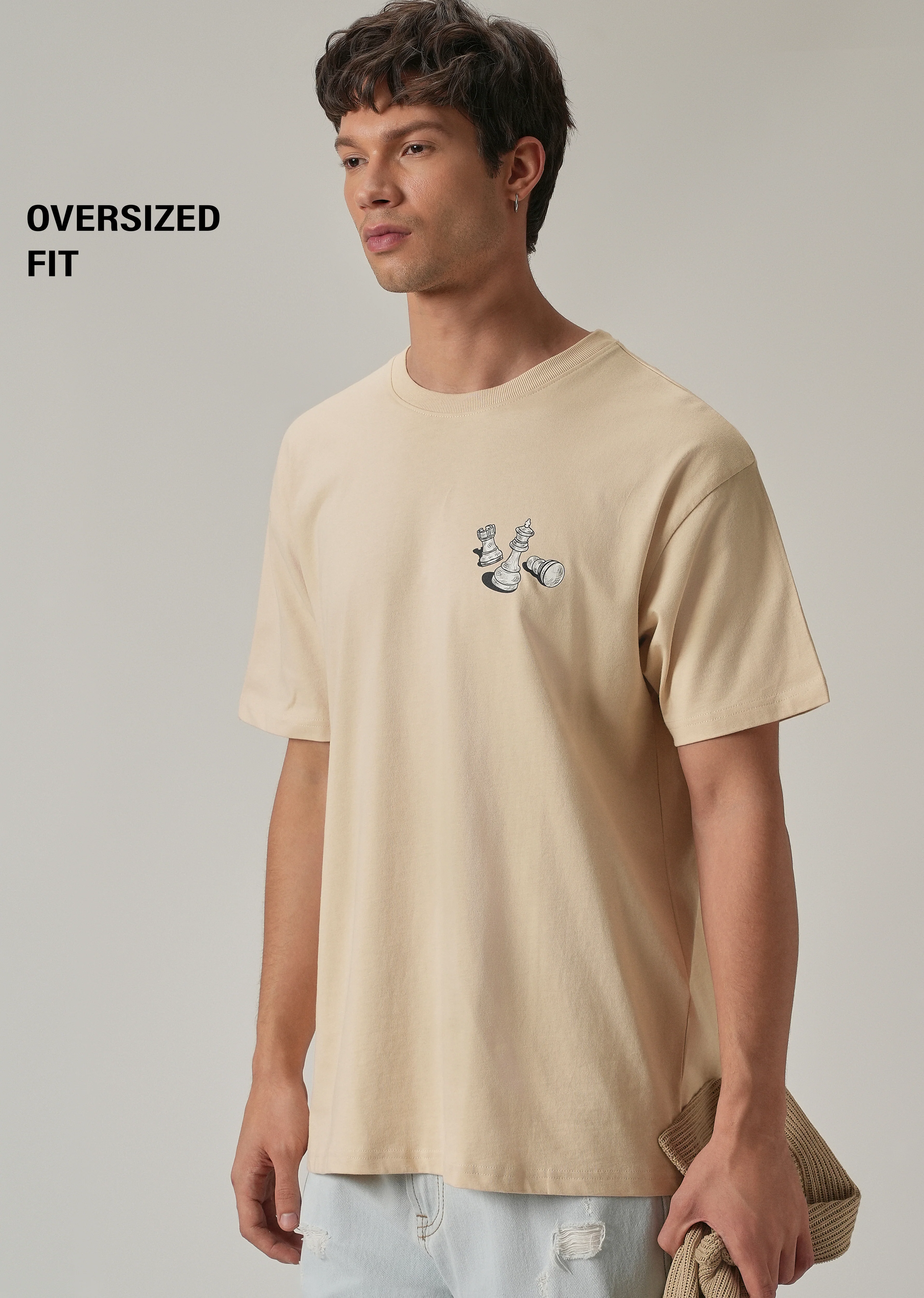 Beige Cream Back Printed Oversized T-Shirt - Image 7