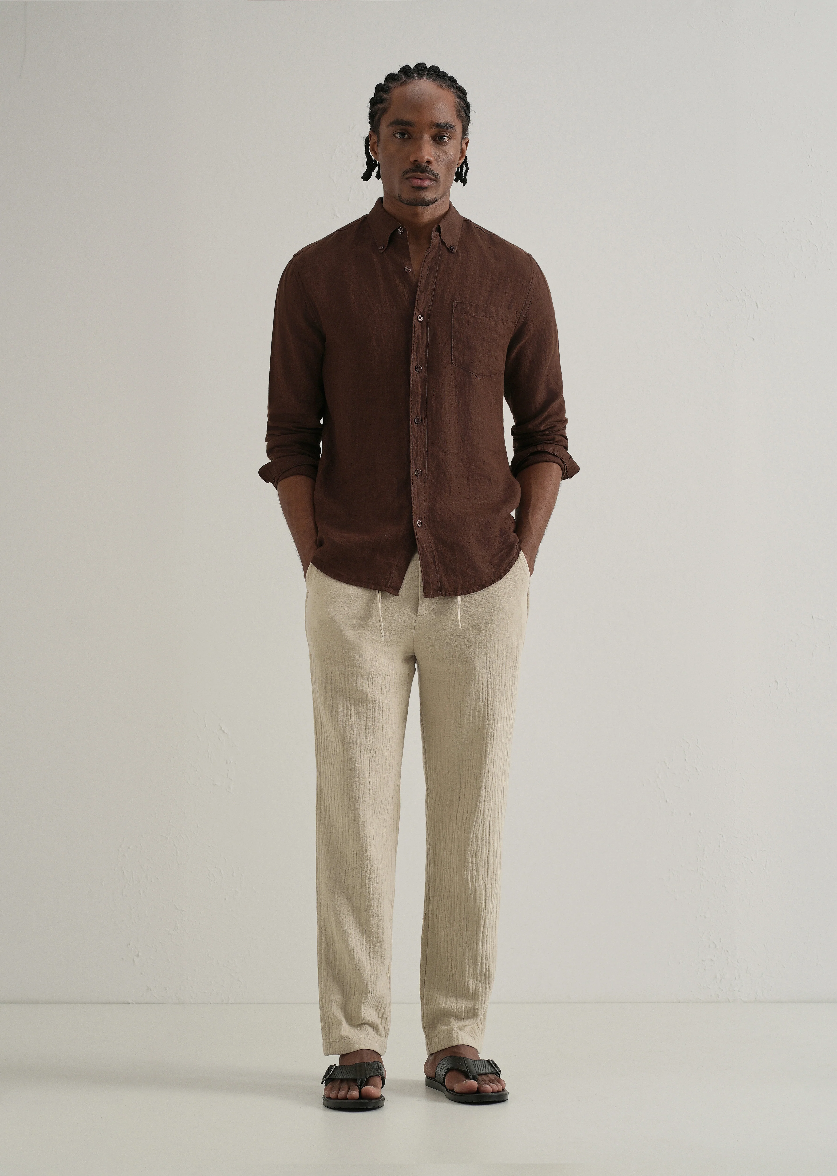 Beige Crinkled Cotton Trouser - Image 6