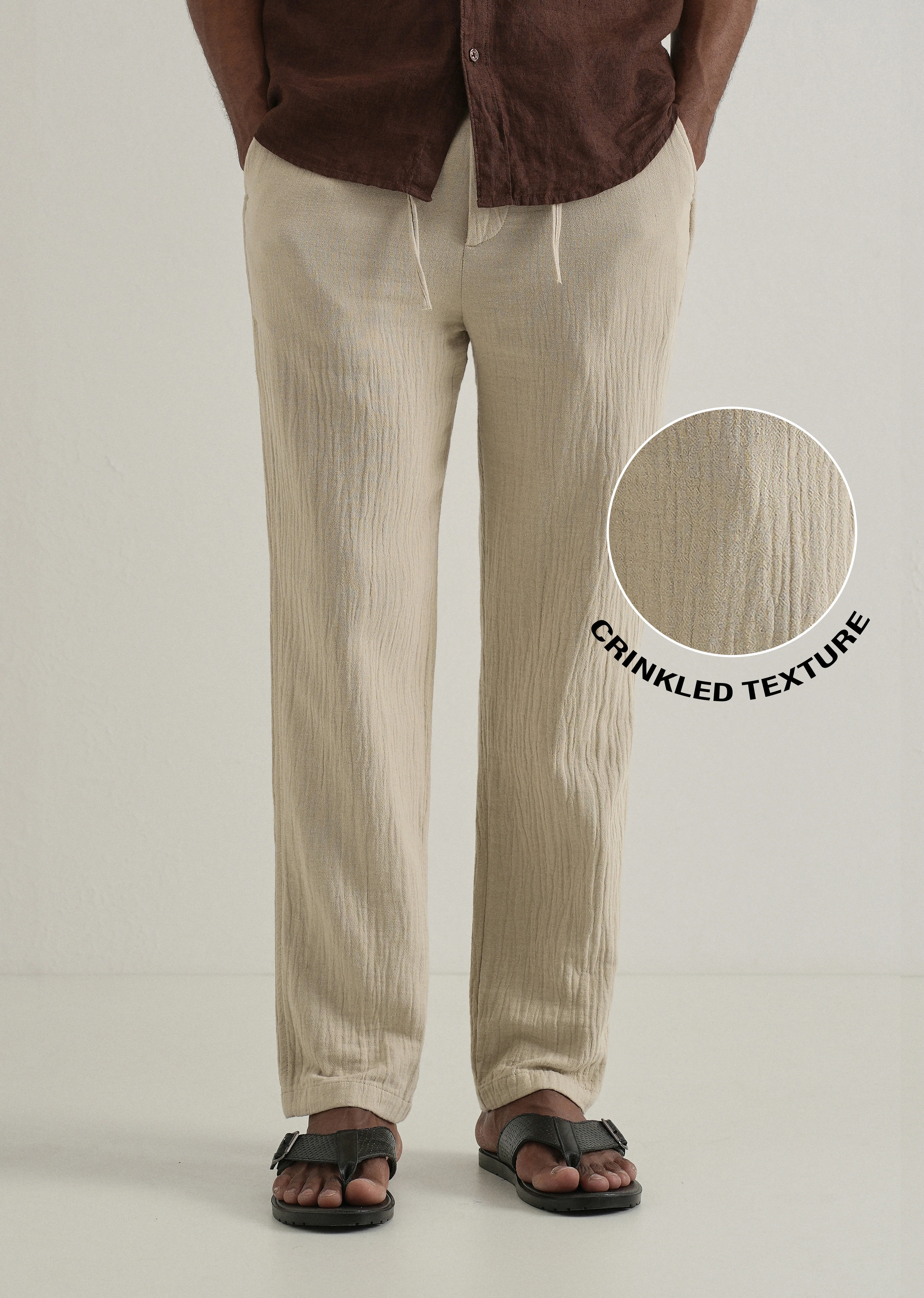 Beige Crinkled Cotton Trouser - Image 7