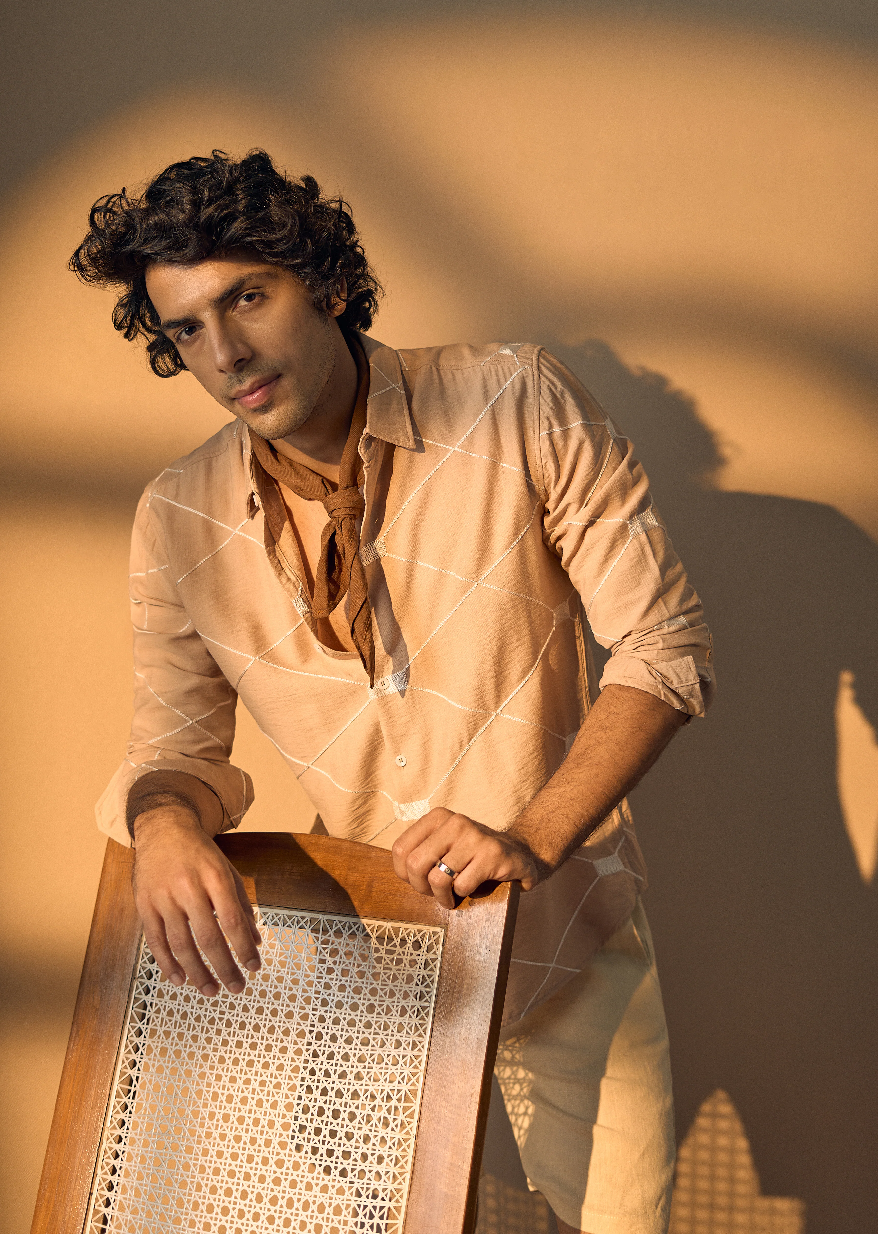 Beige Crisscross Embroidery Shirt - Image 2