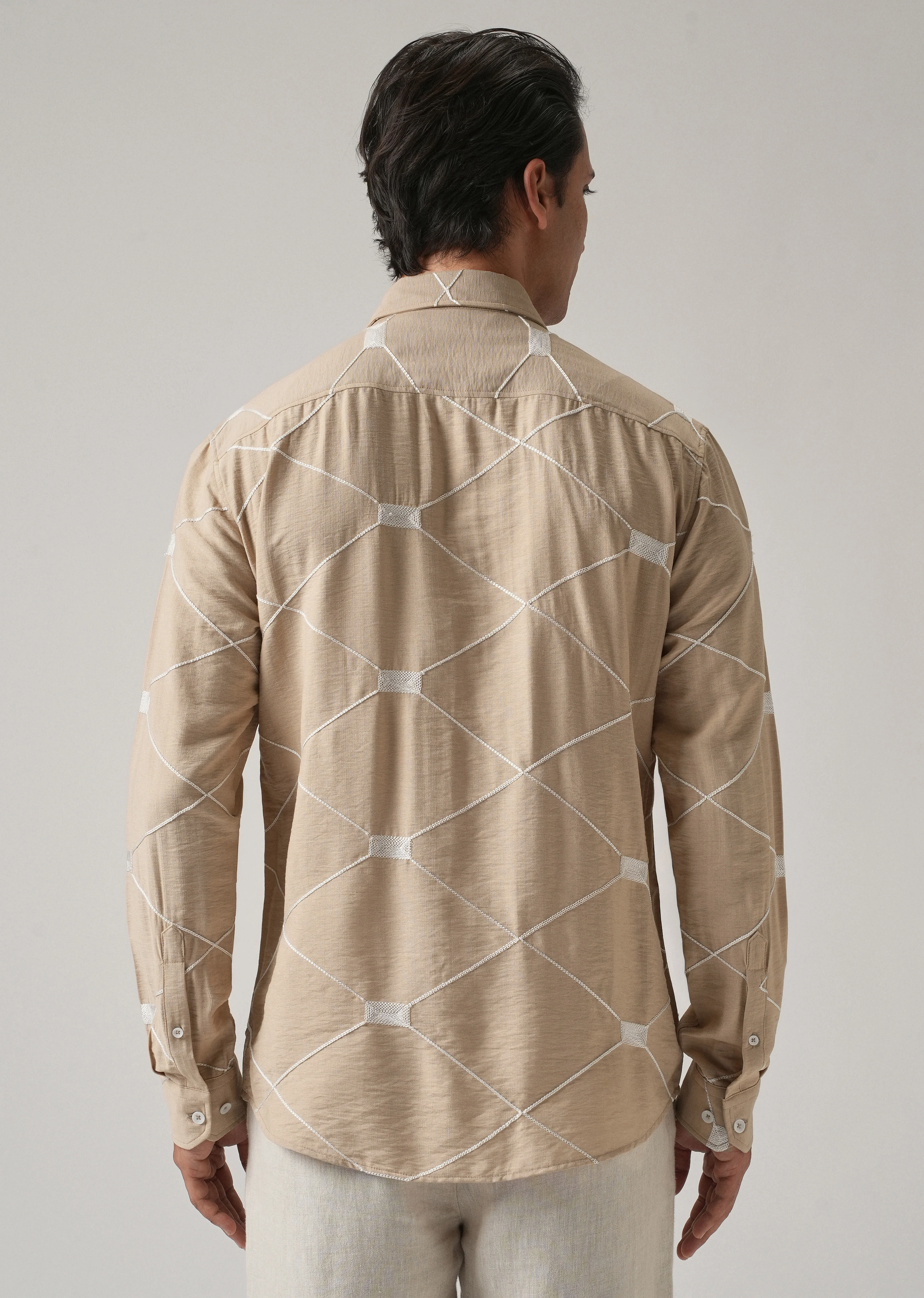 Beige Crisscross Embroidery Shirt - Image 3