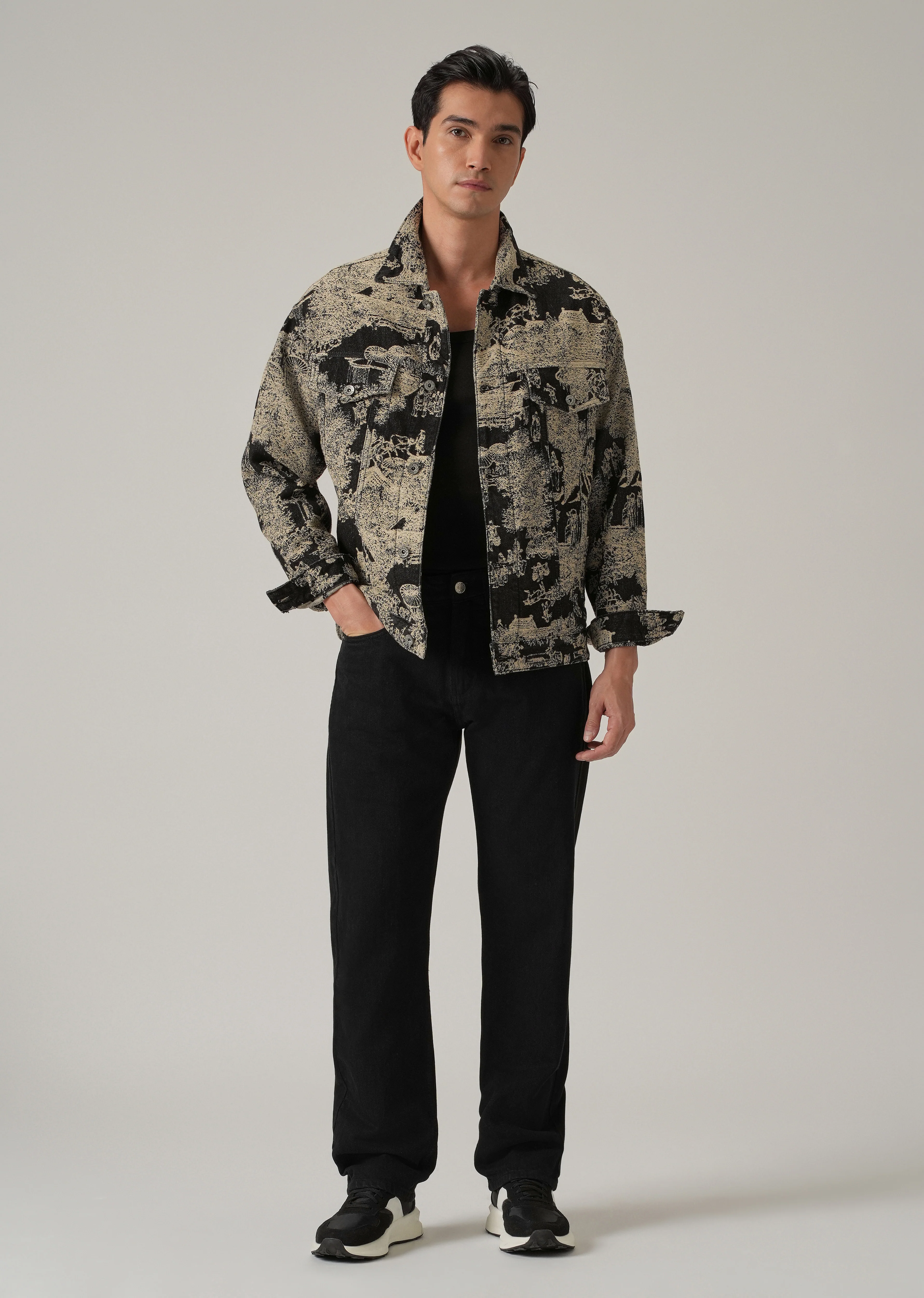 Beige Denim Jacquard Jacket - Image 6