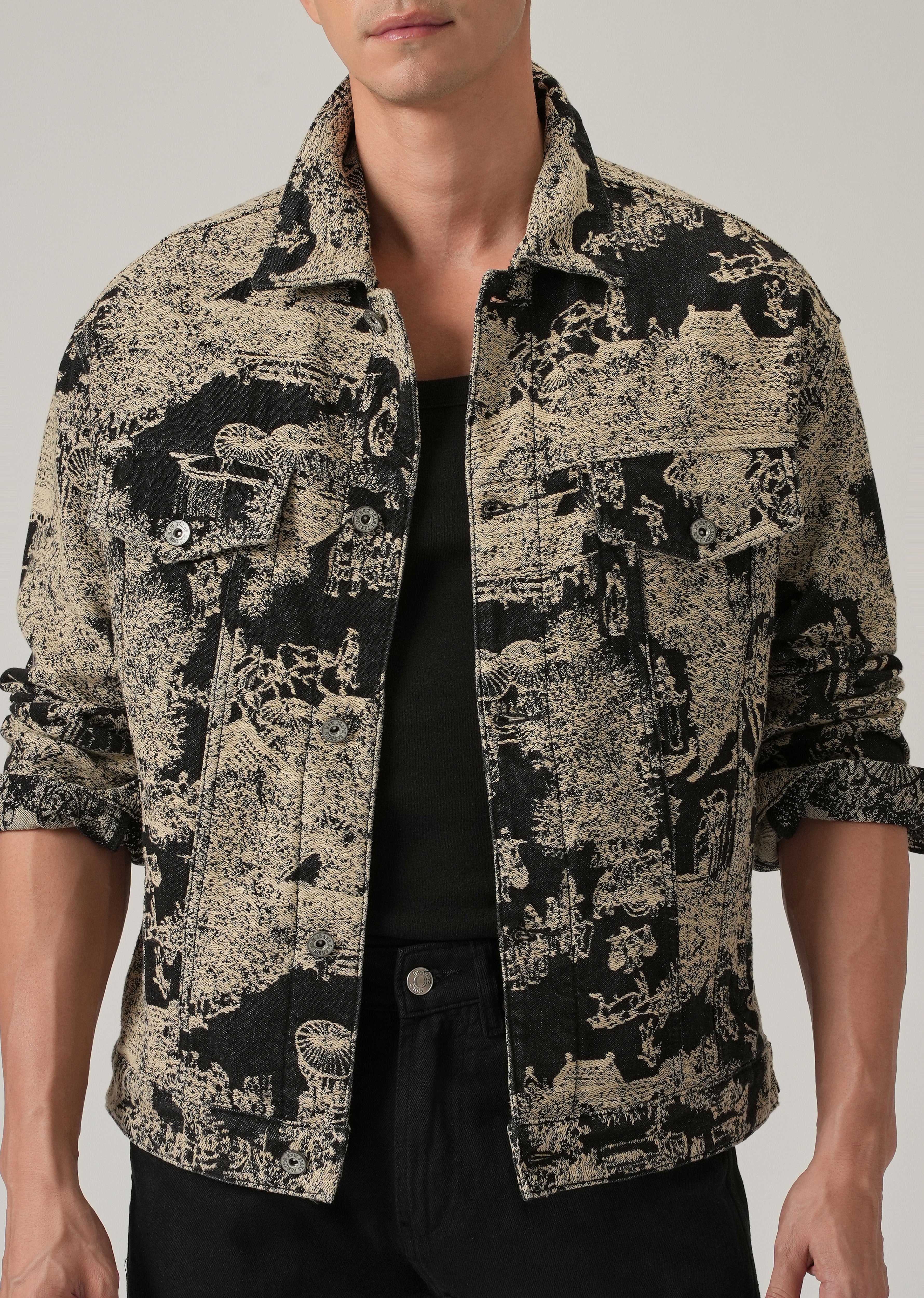 Beige Denim Jacquard Jacket - Image 7