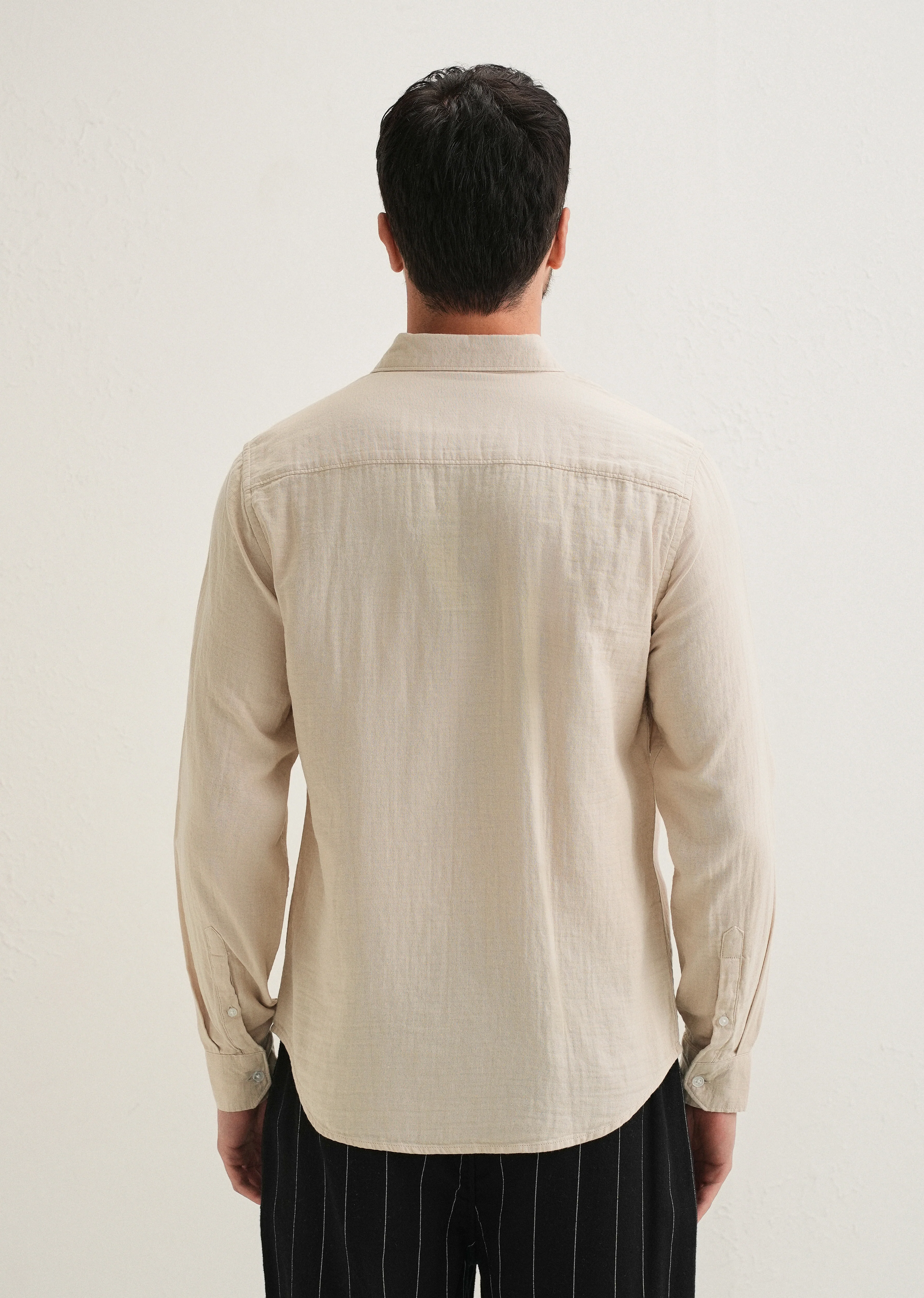 Beige Double Cloth Cotton Shirt - Image 3