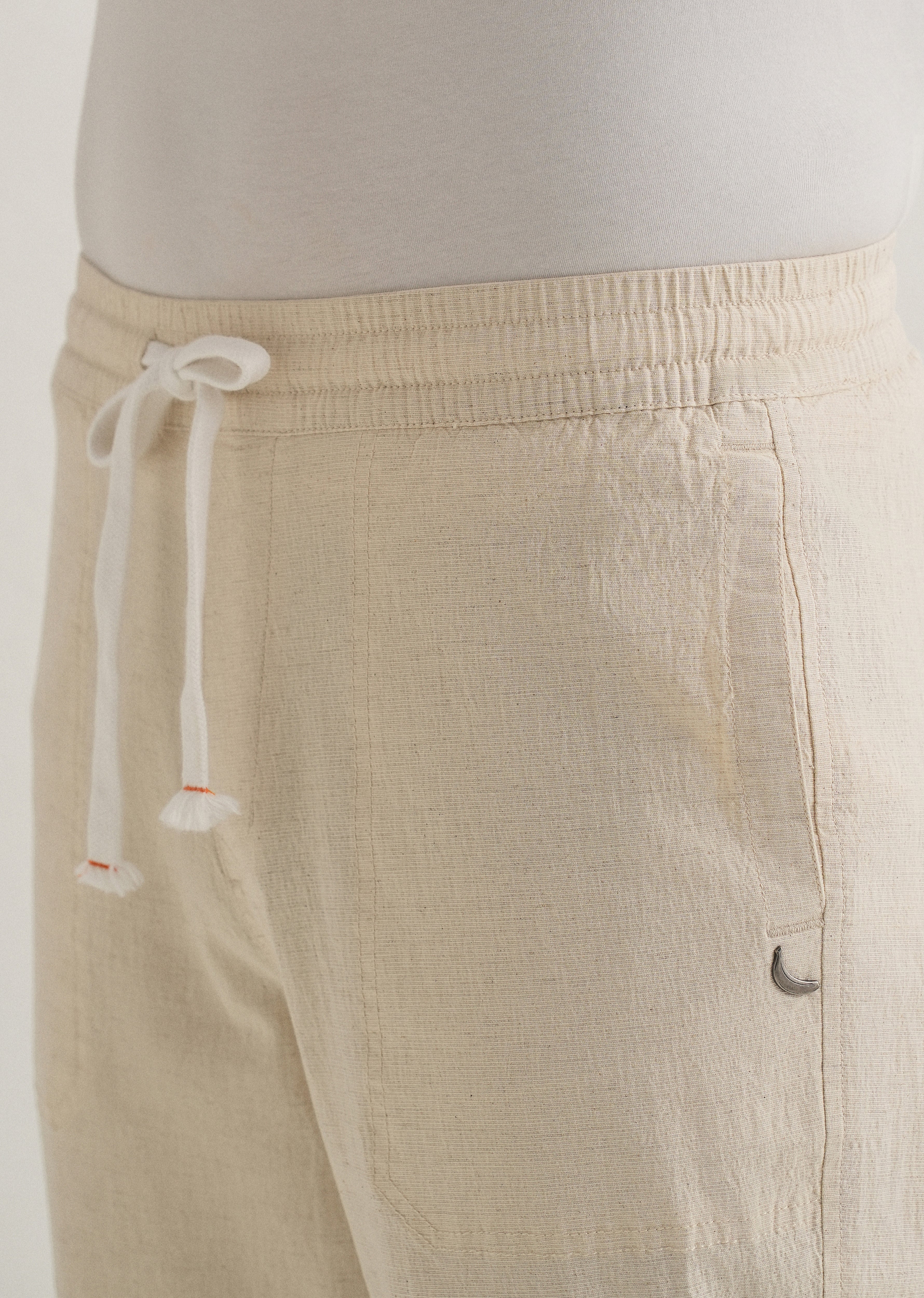 Beige Drawstring Cotton Linen Pant - Image 5