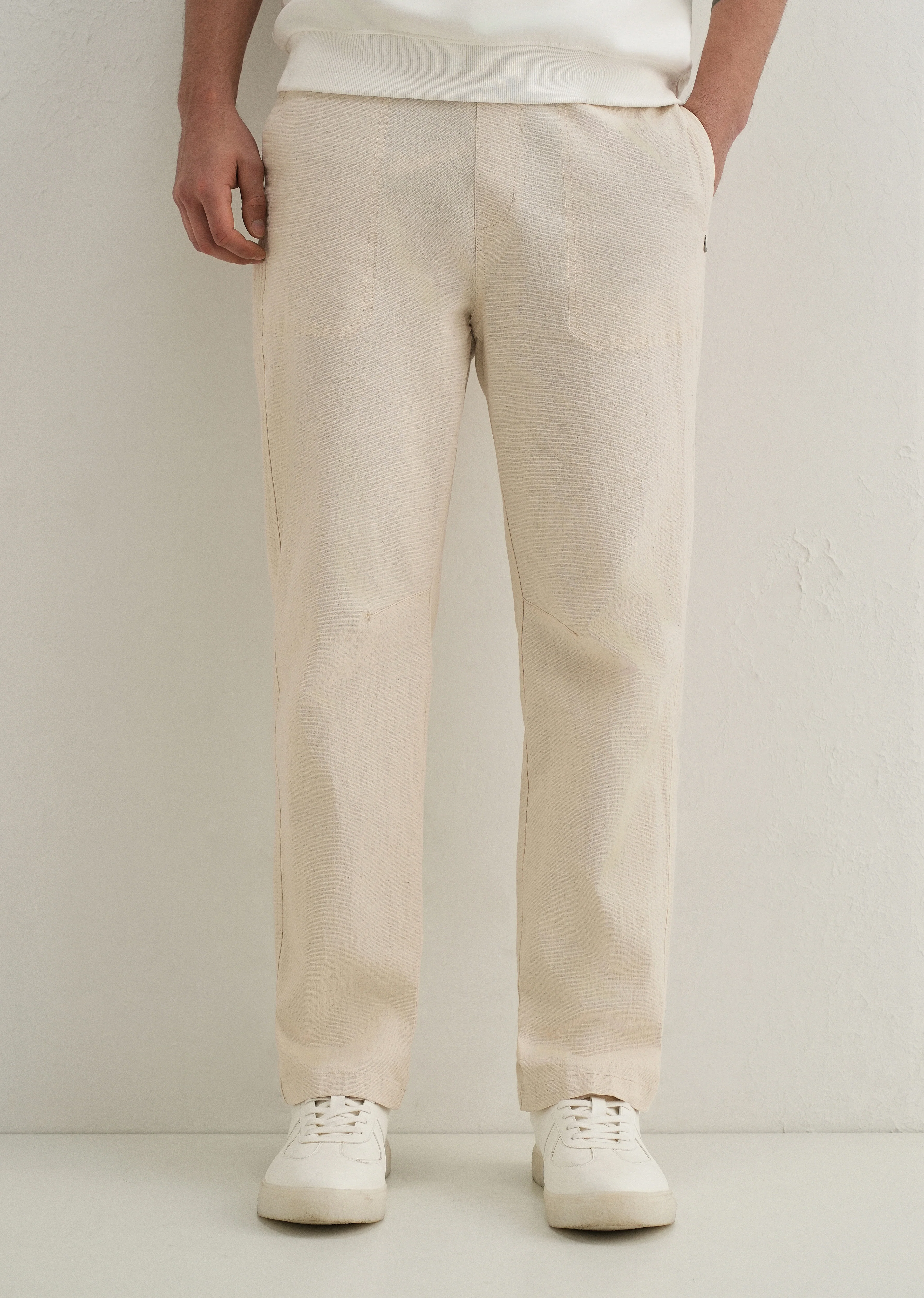 Beige Drawstring Cotton Linen Pant - Image 7