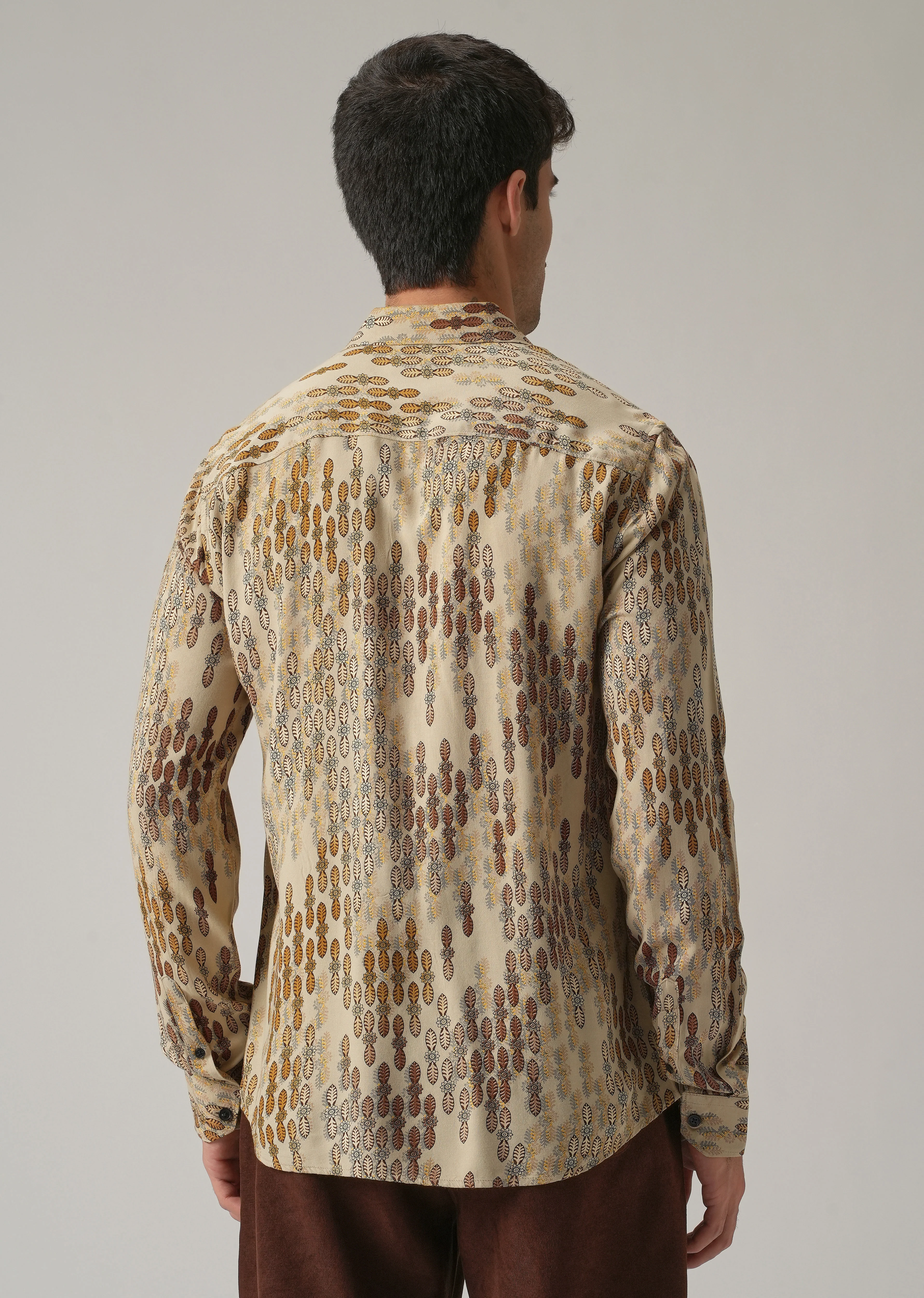 Beige Ethnic Print Feather Shirt - Image 2