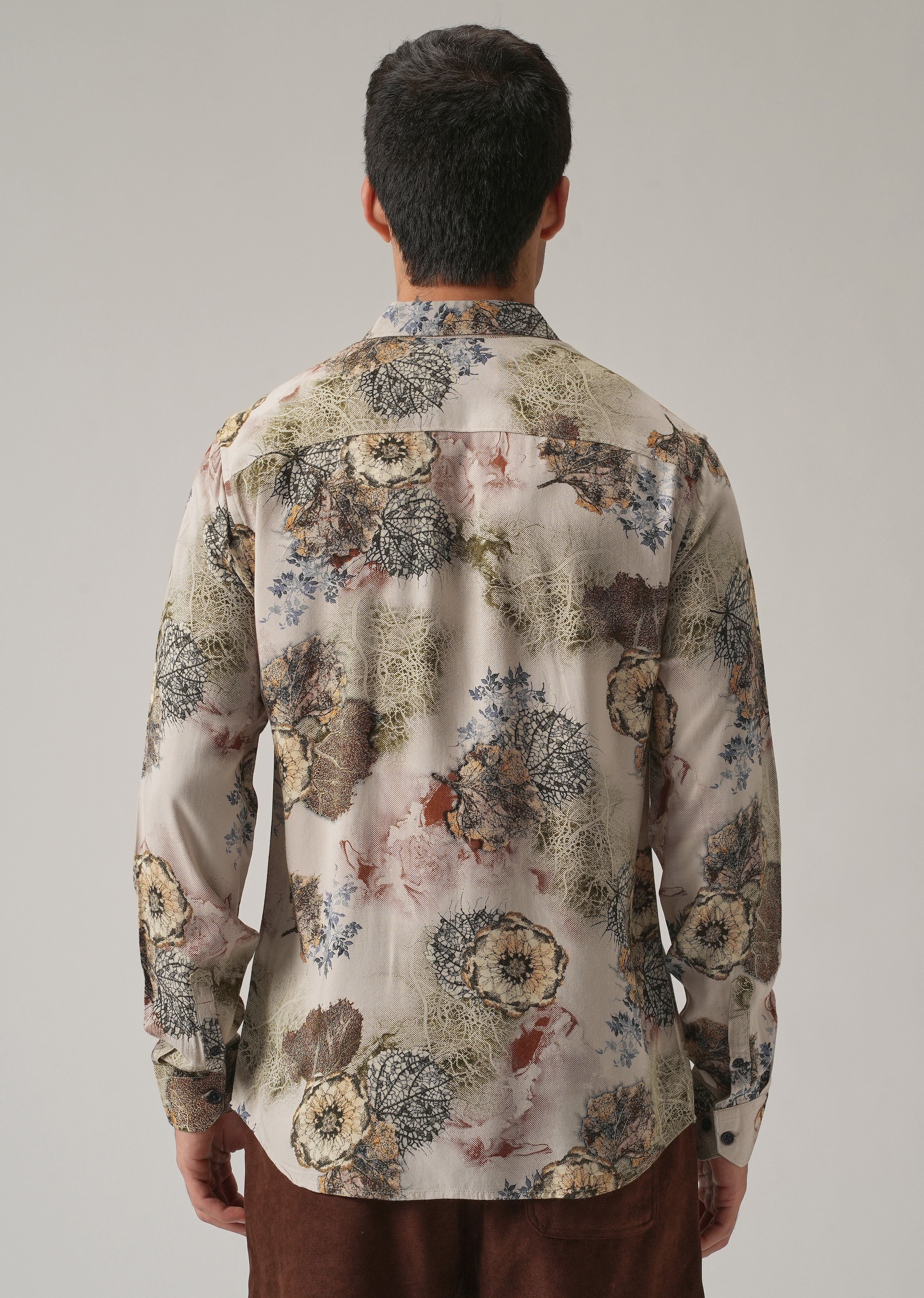 Beige Flora Print Feather Shirt - Image 2