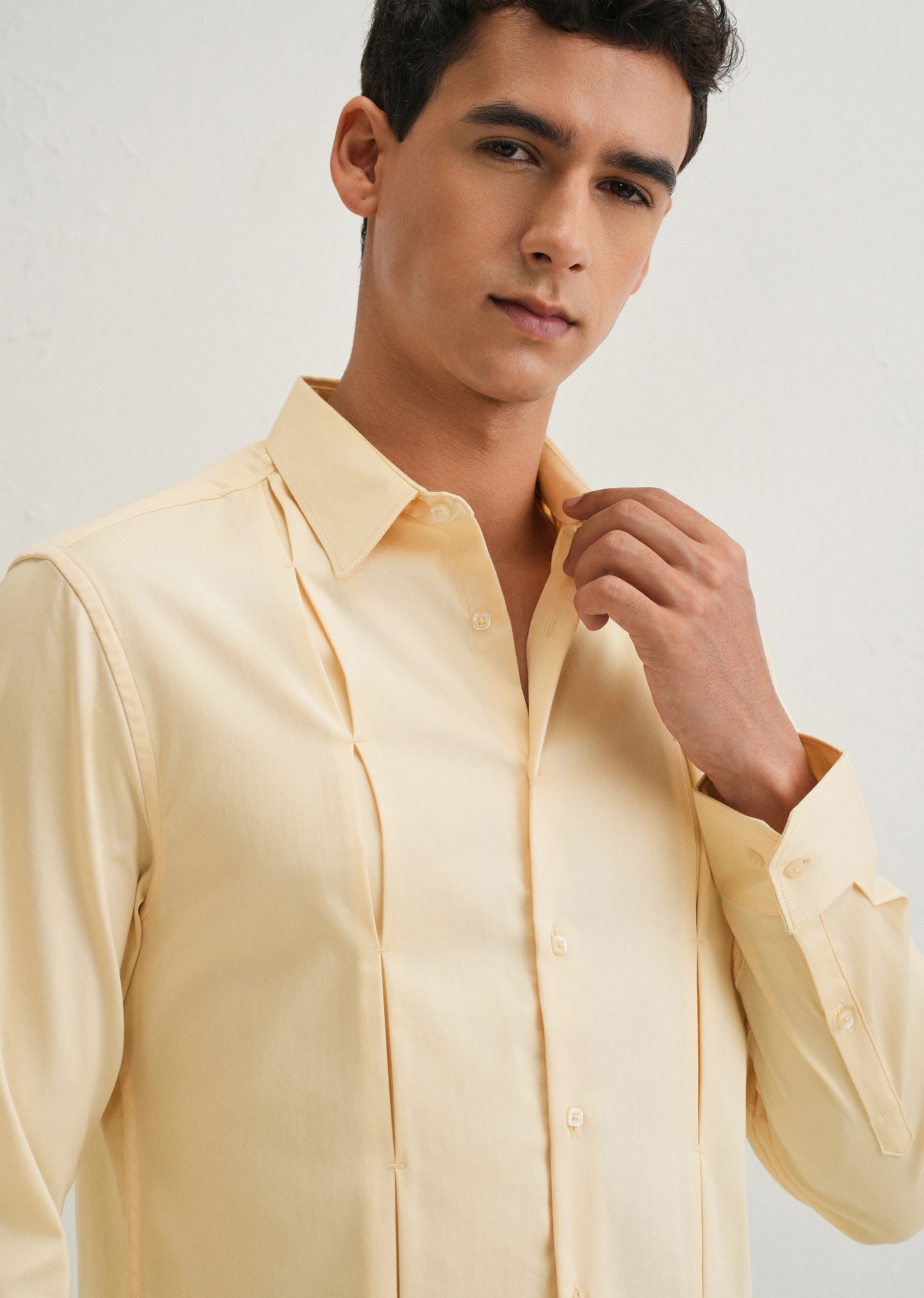 Beige Front Panel Open Pleat Shirt - Image 5
