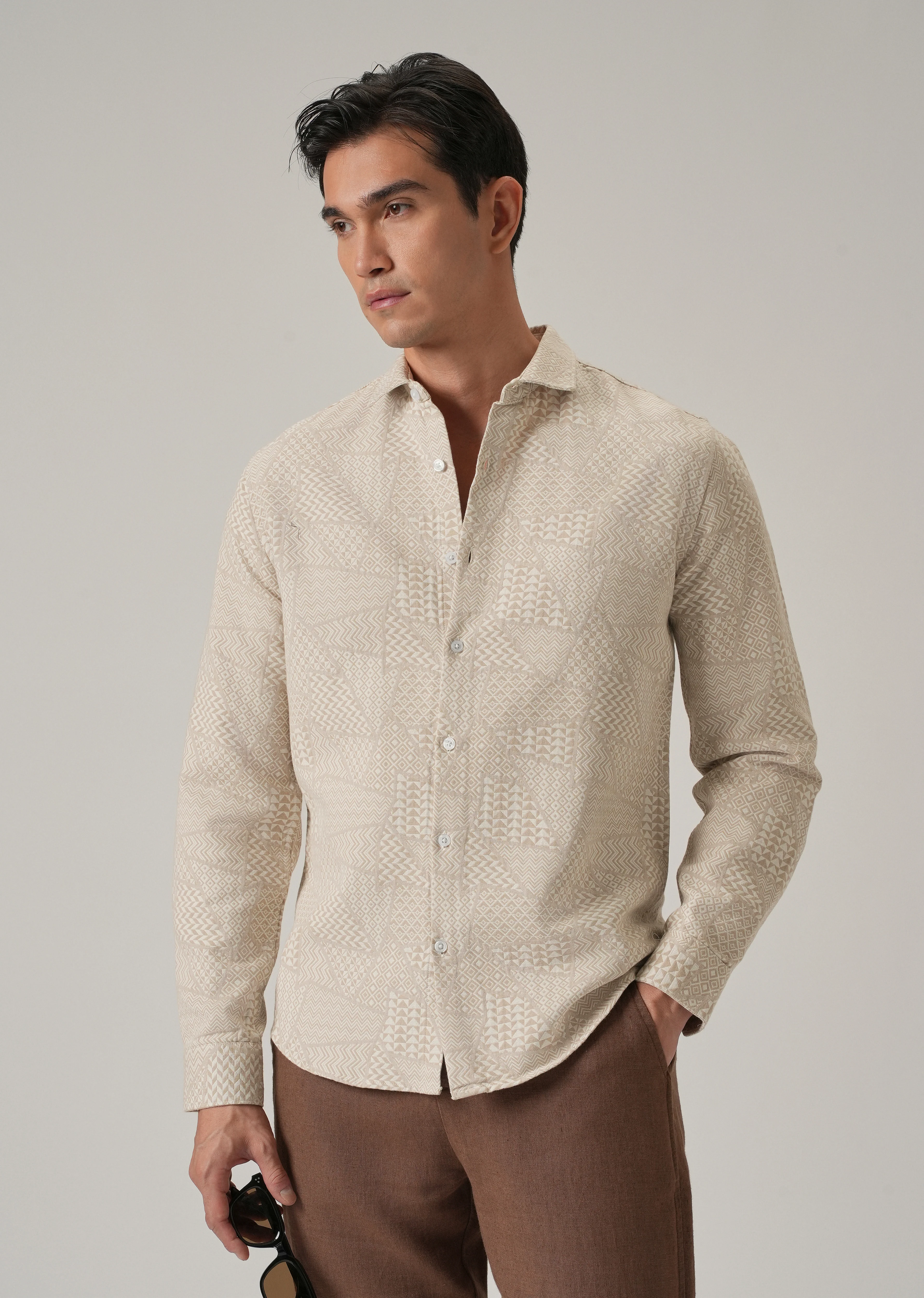 Beige Geometric Pattern Shirt - Image 2