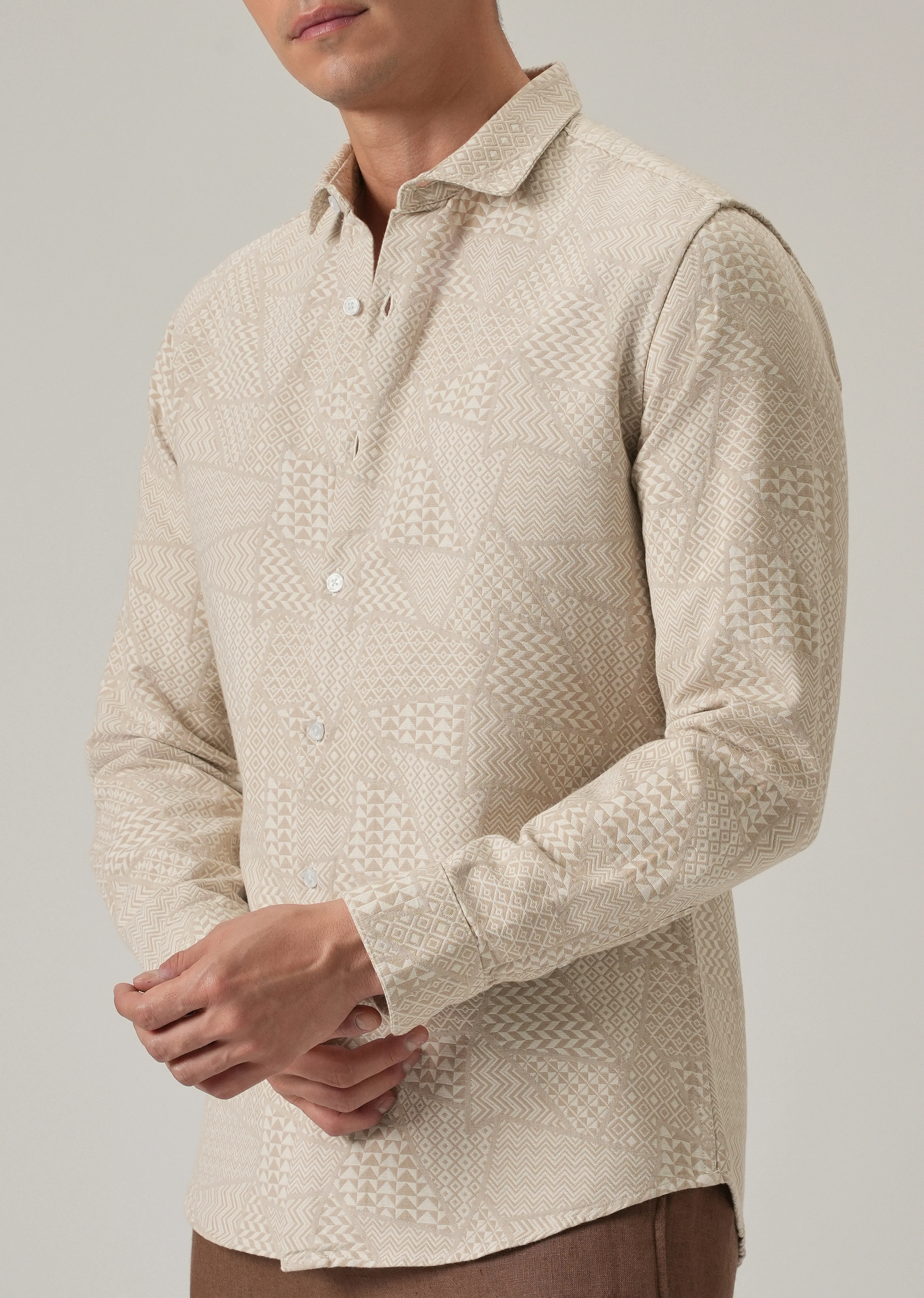 Beige Geometric Pattern Shirt - Image 7