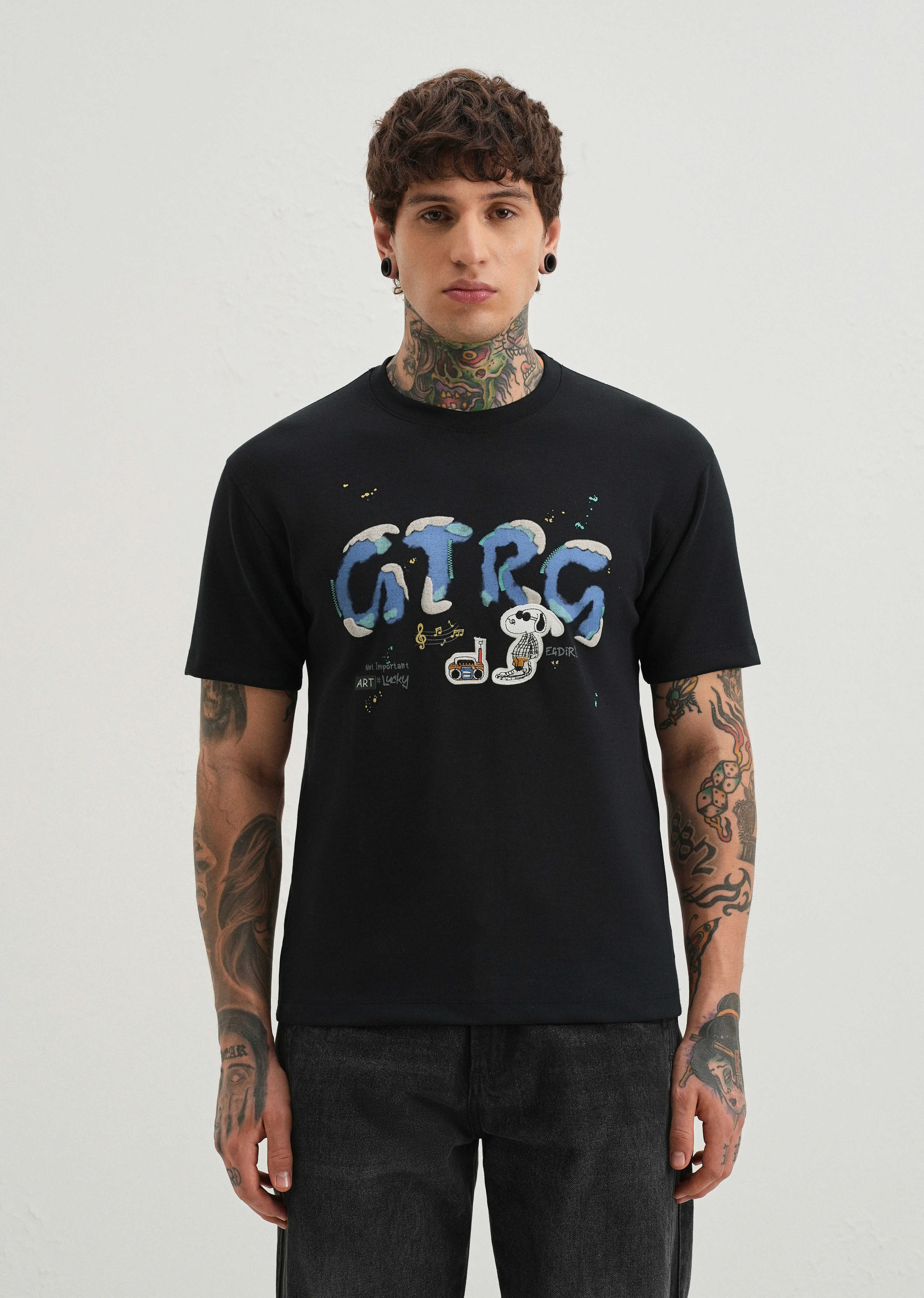 Deep Dark Blue Graphic Printed T-shirt - Image 3