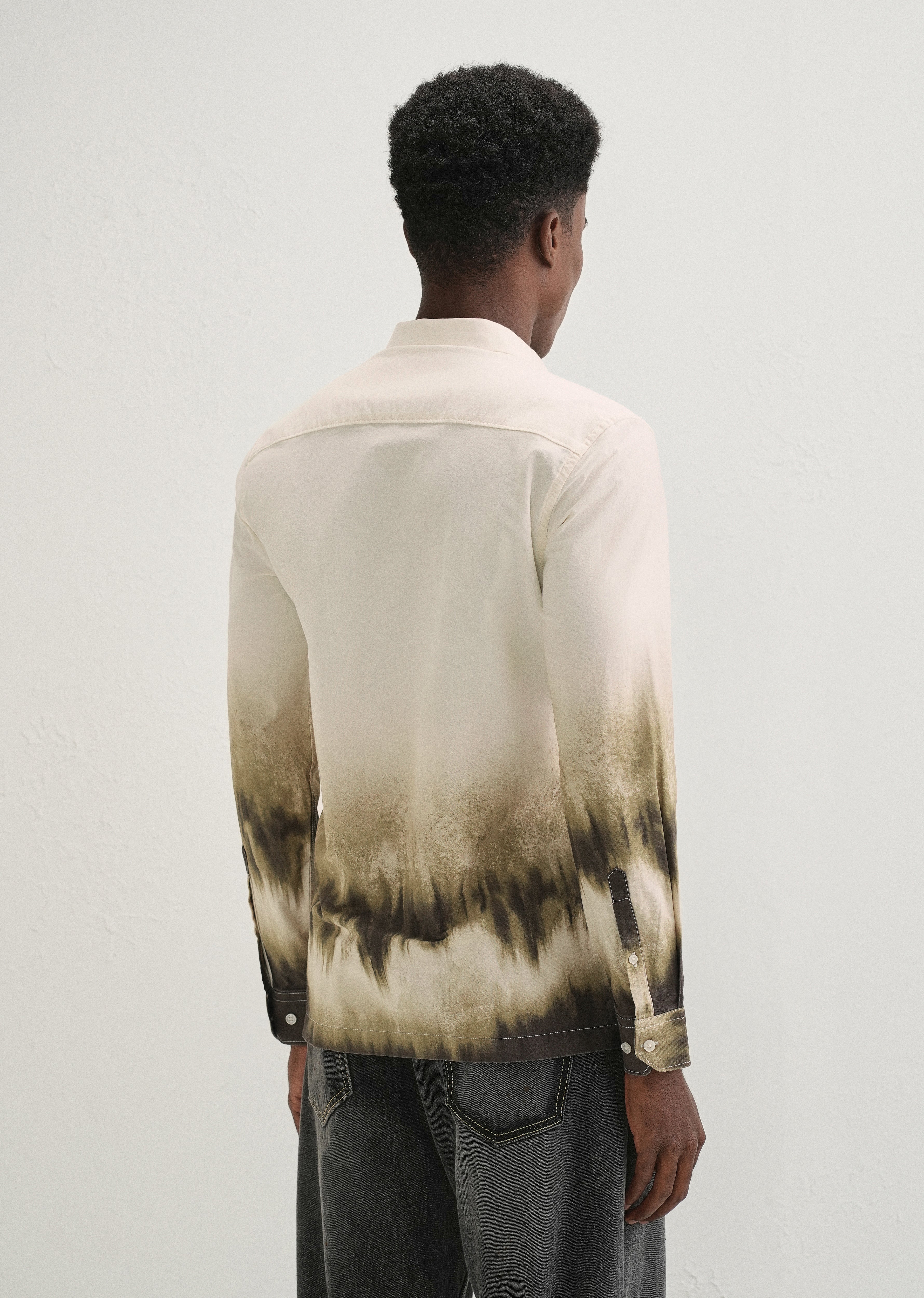 Beige Green Gradient Printed Shirt - Image 2