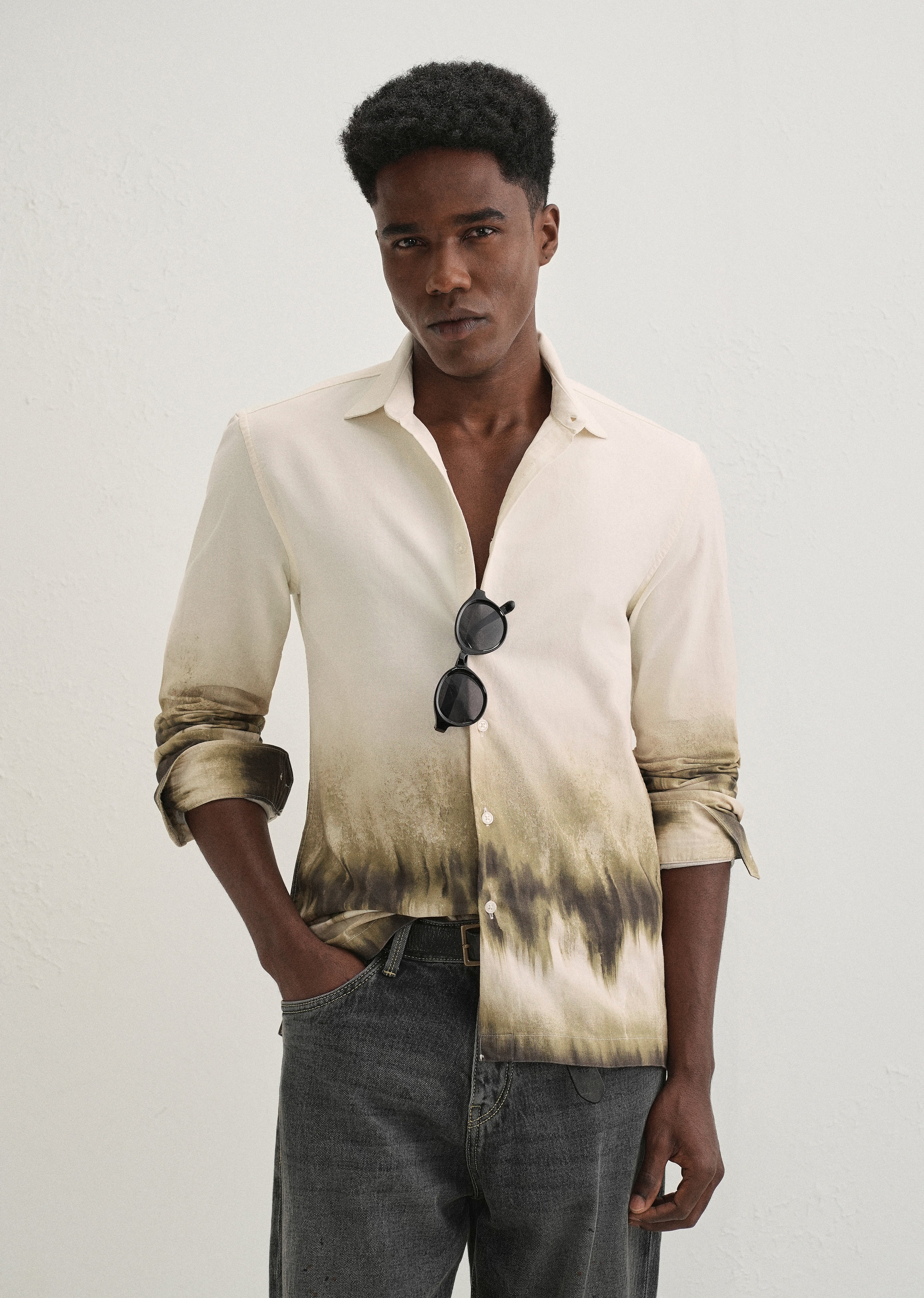 Beige Green Gradient Printed Shirt - Image 7