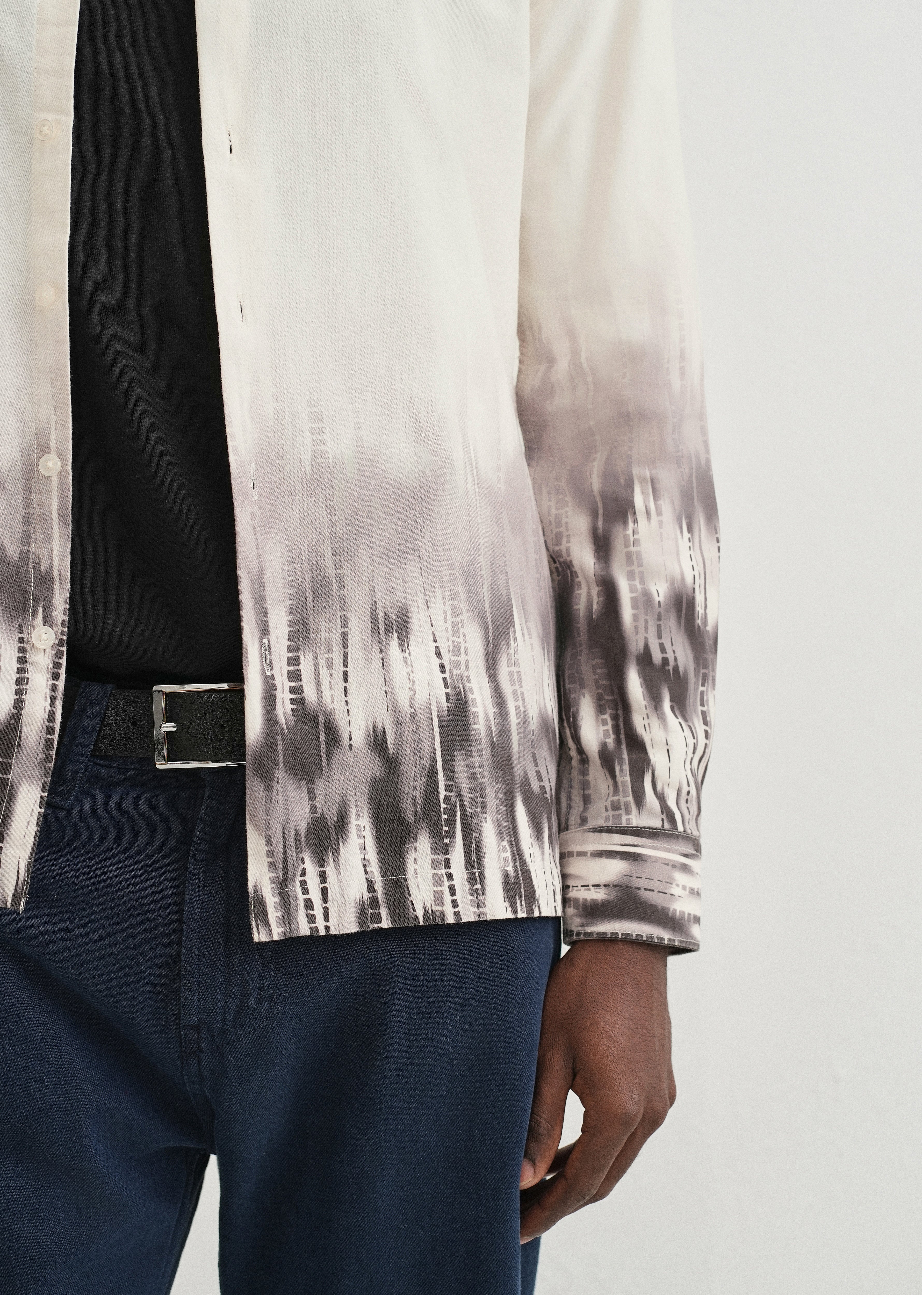 Beige Grey Gradient Printed Shirt - Image 3