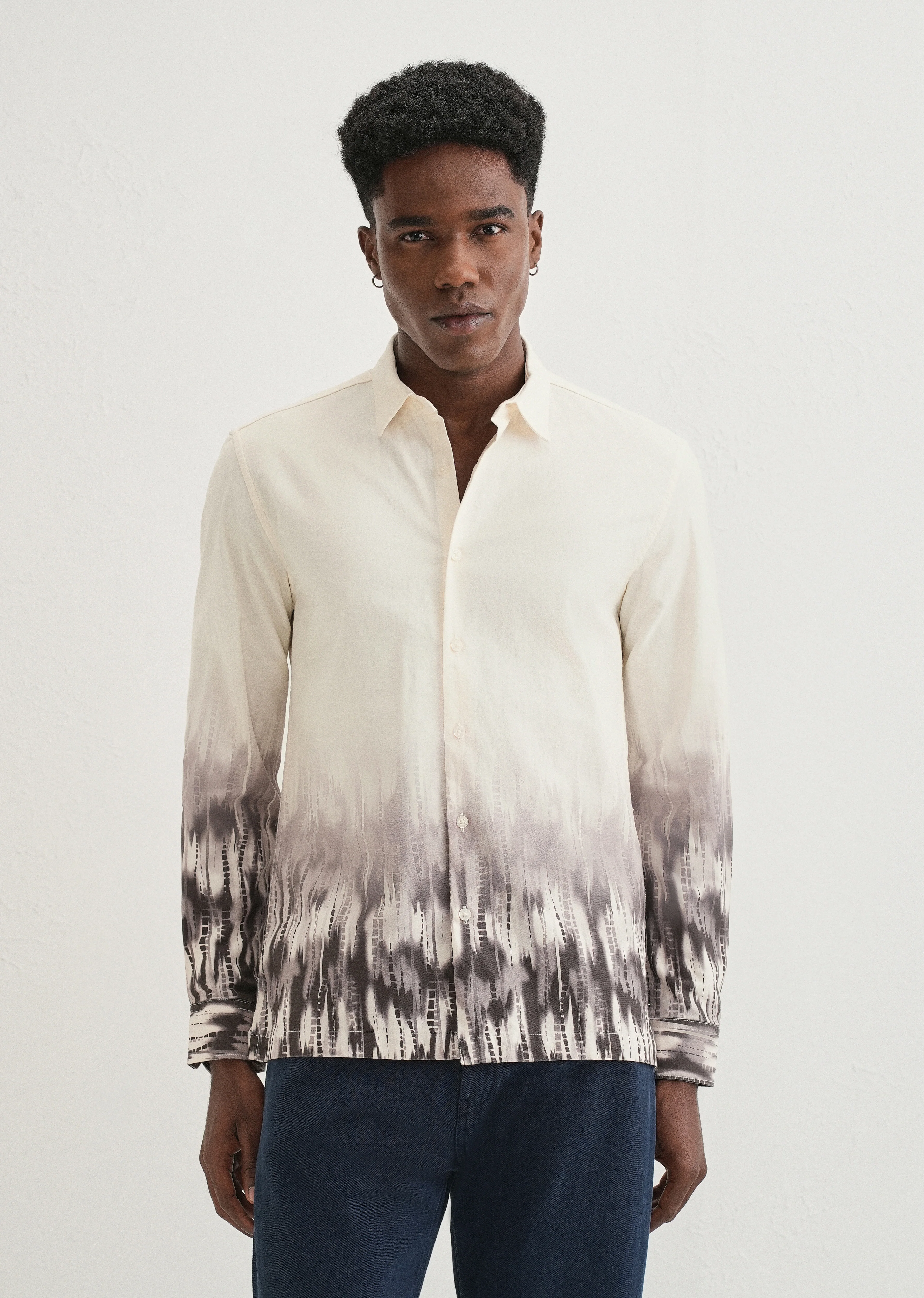 Beige Grey Gradient Printed Shirt - Image 4