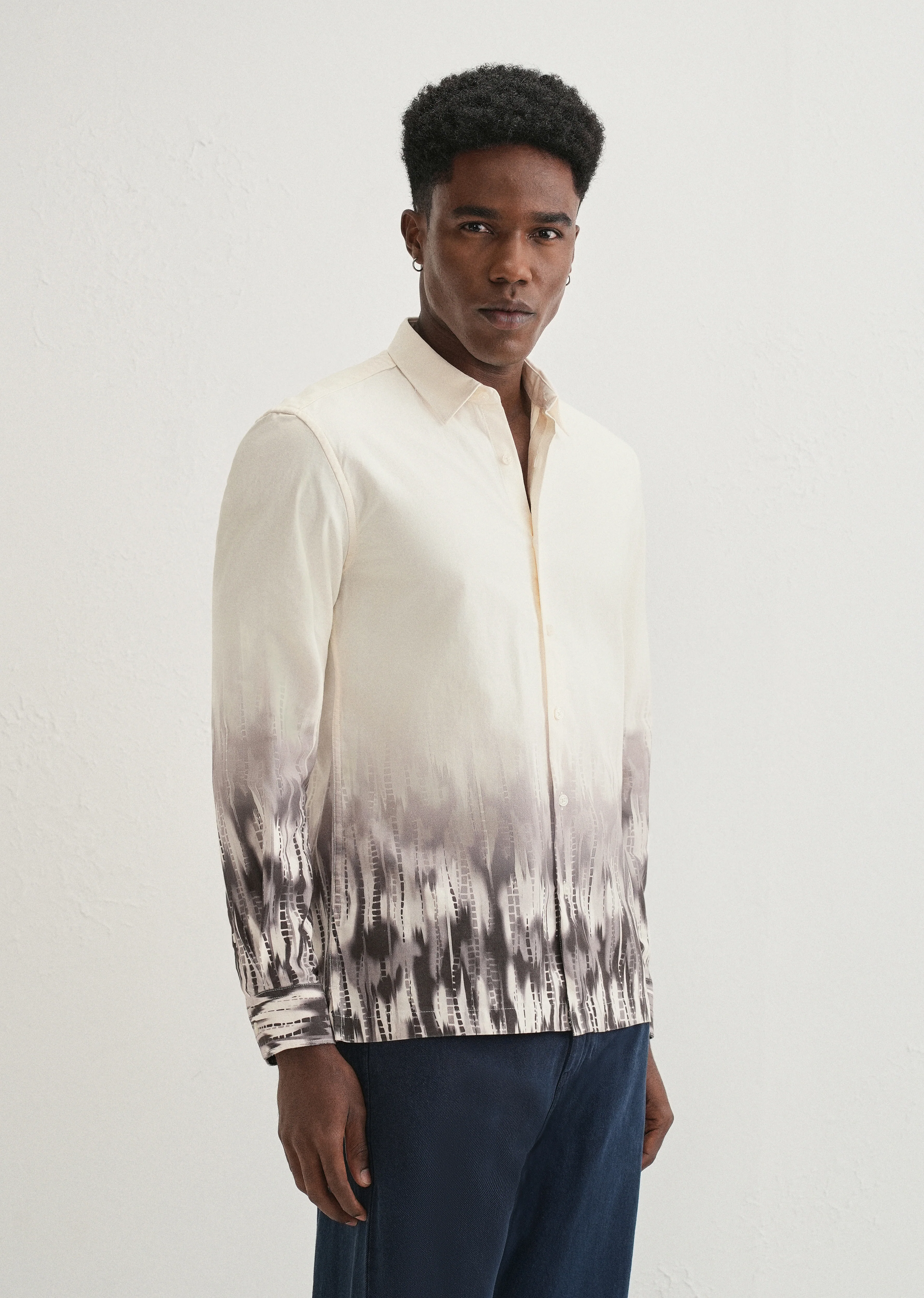 Beige Grey Gradient Printed Shirt - Image 5