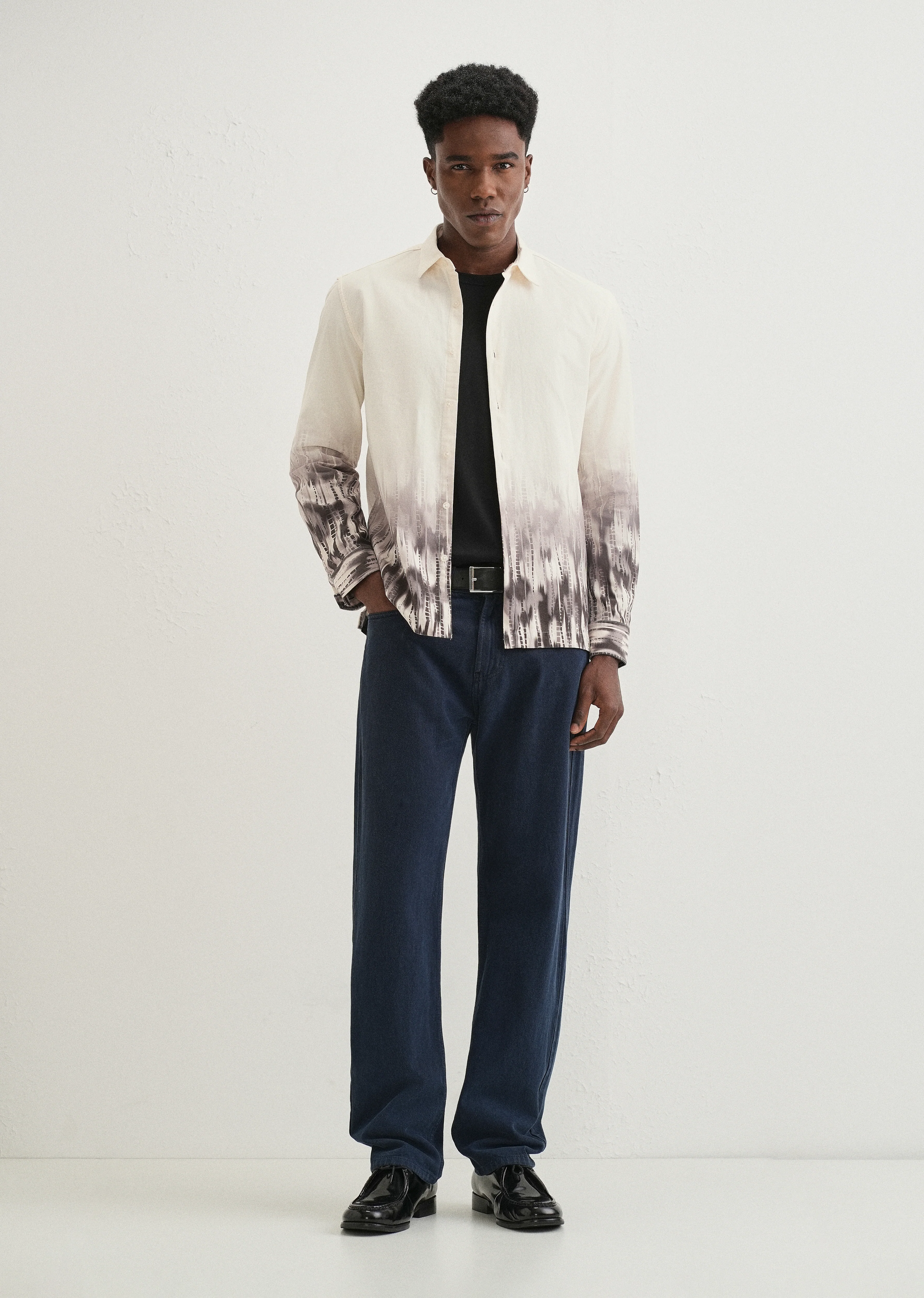 Beige Grey Gradient Printed Shirt - Image 6