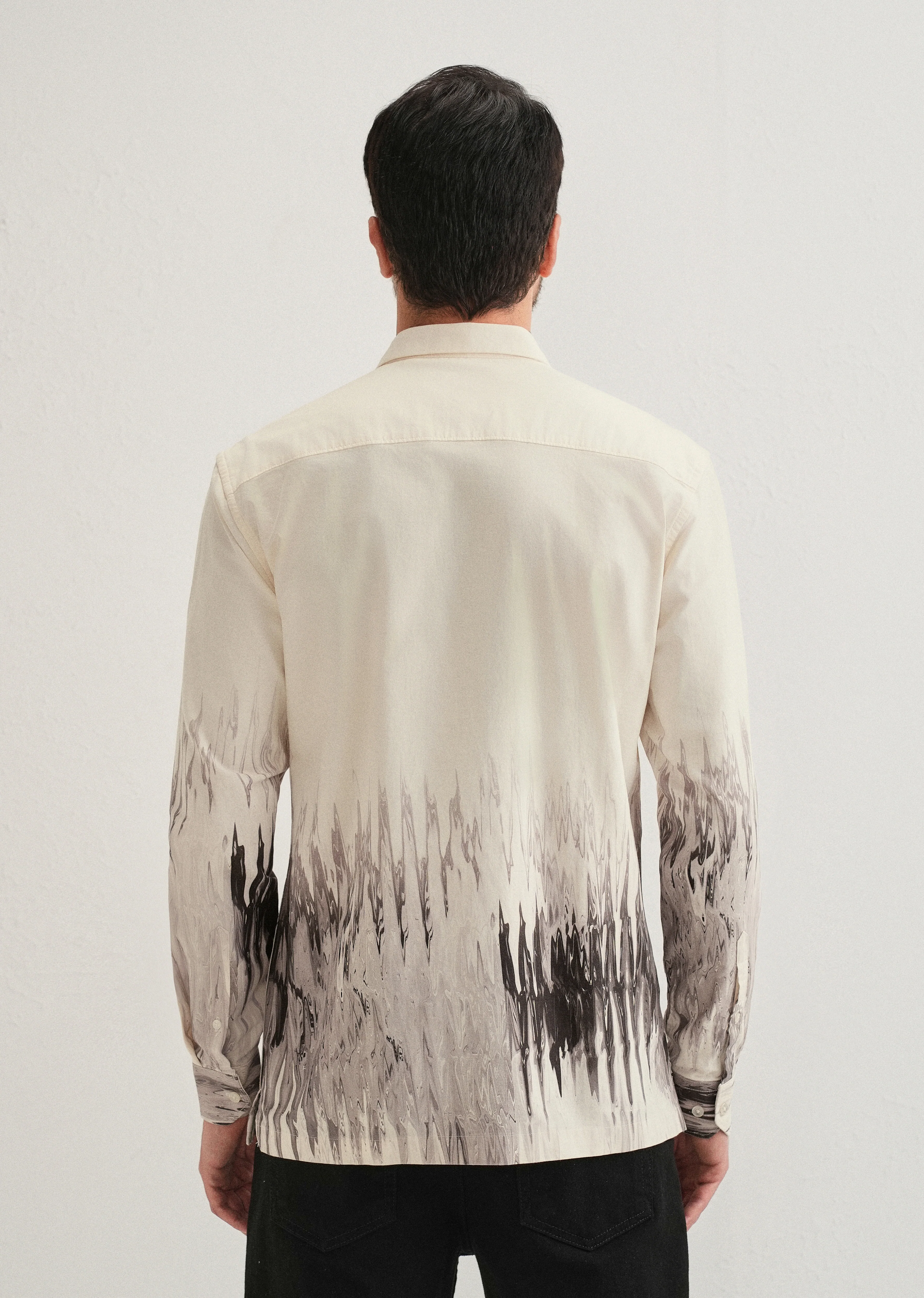 Beige Grey Ripple Printed Shirt - Image 2
