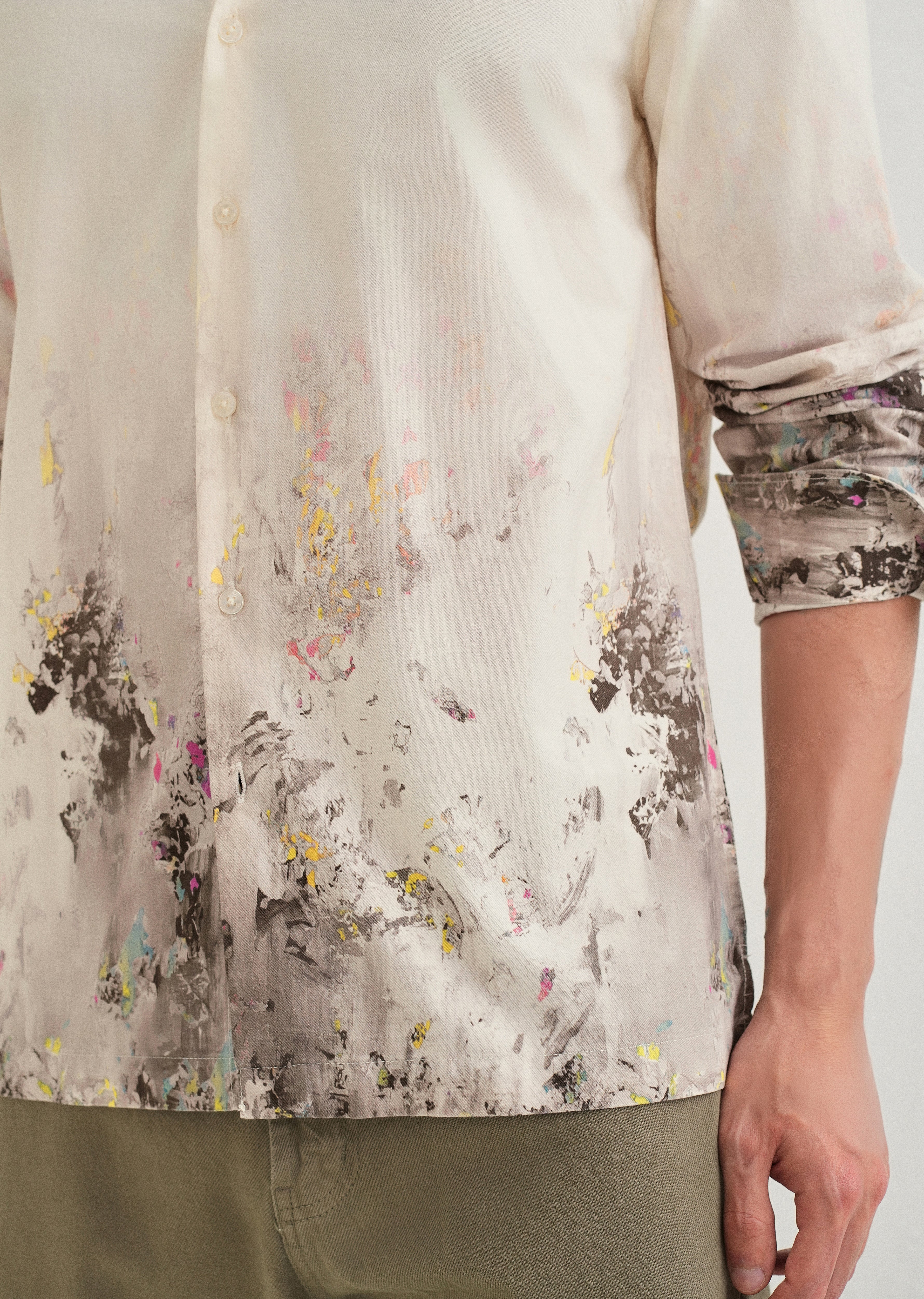 Beige Grey Splatter Printed Shirt - Image 5